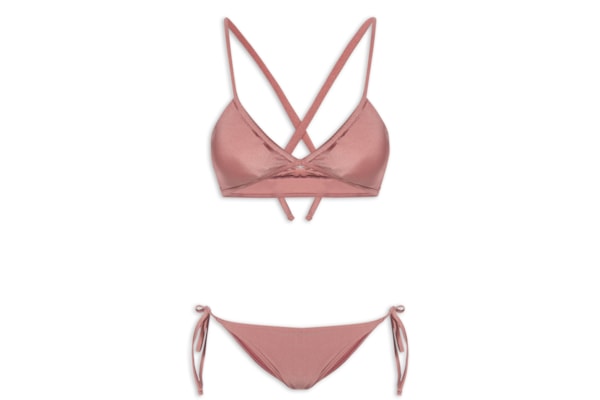 Conjunto Biquíni Top Cortininha Invertida - Rosa