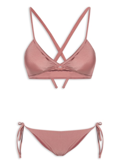 Conjunto Biquíni Top Cortininha Invertida – Rosa