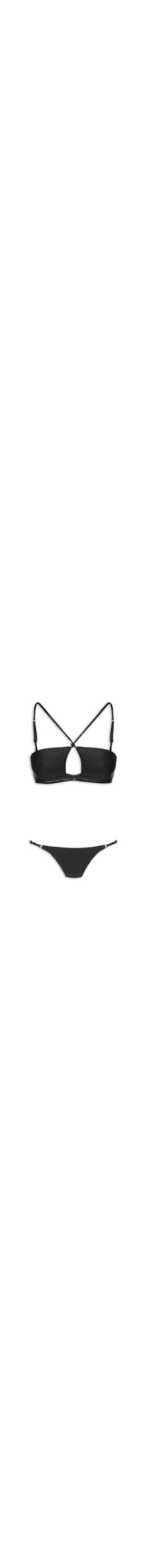 Conjunto Biquíni Top Decote Halter E Calcinha String - Preto