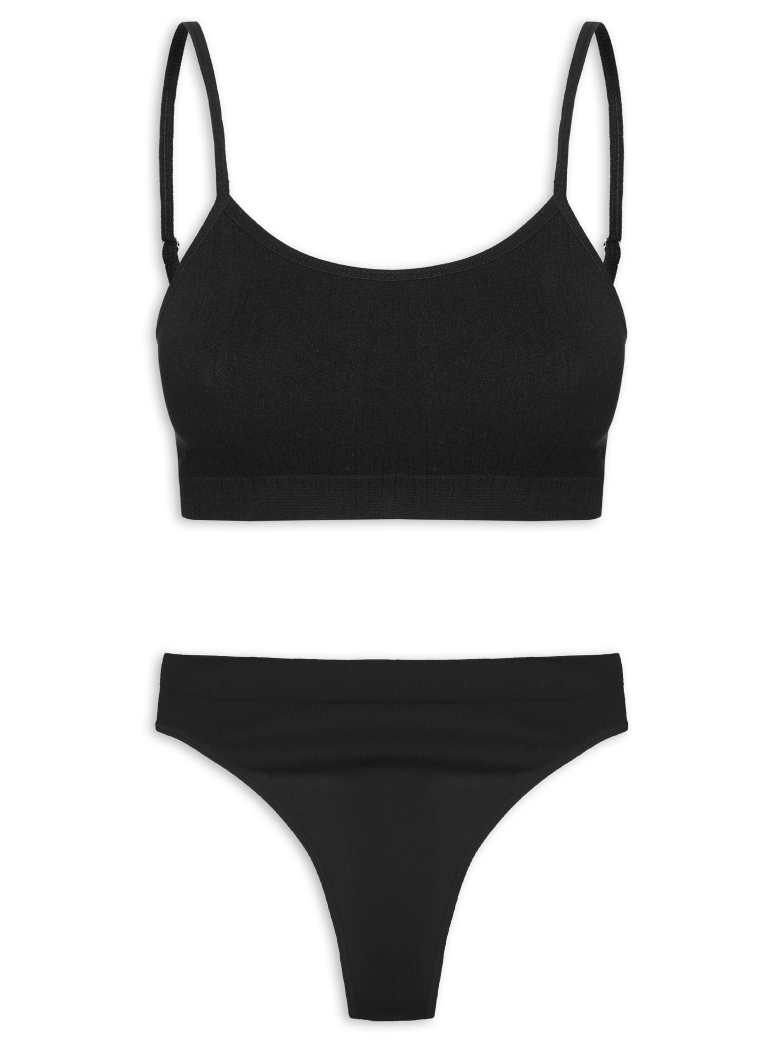 Conjunto Calcinha E Sutiã Comfy Texturizado Preto Basiq