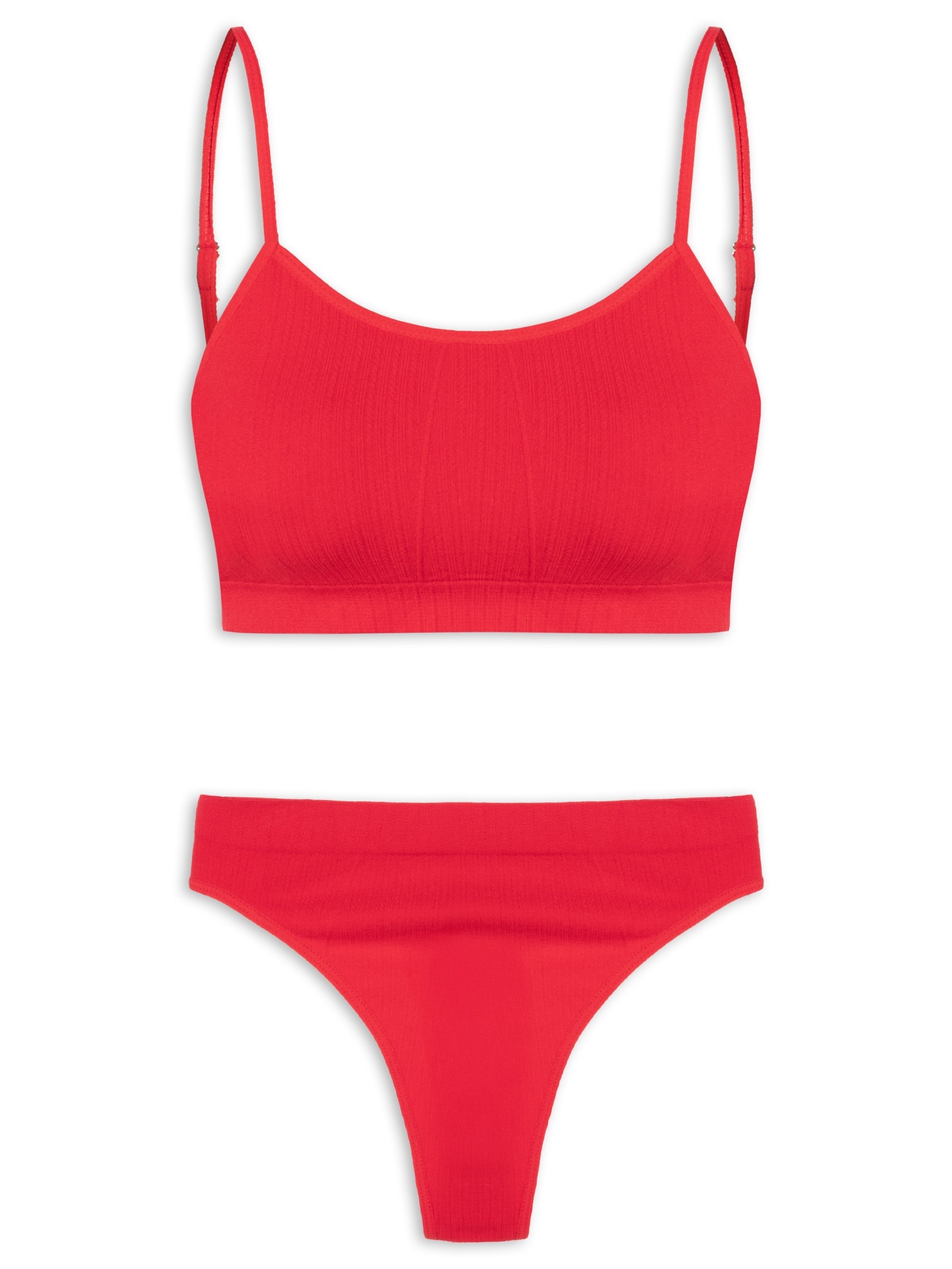 Conjunto Calcinha E Sutiã Comfy Texturizado Vermelho Basiq
