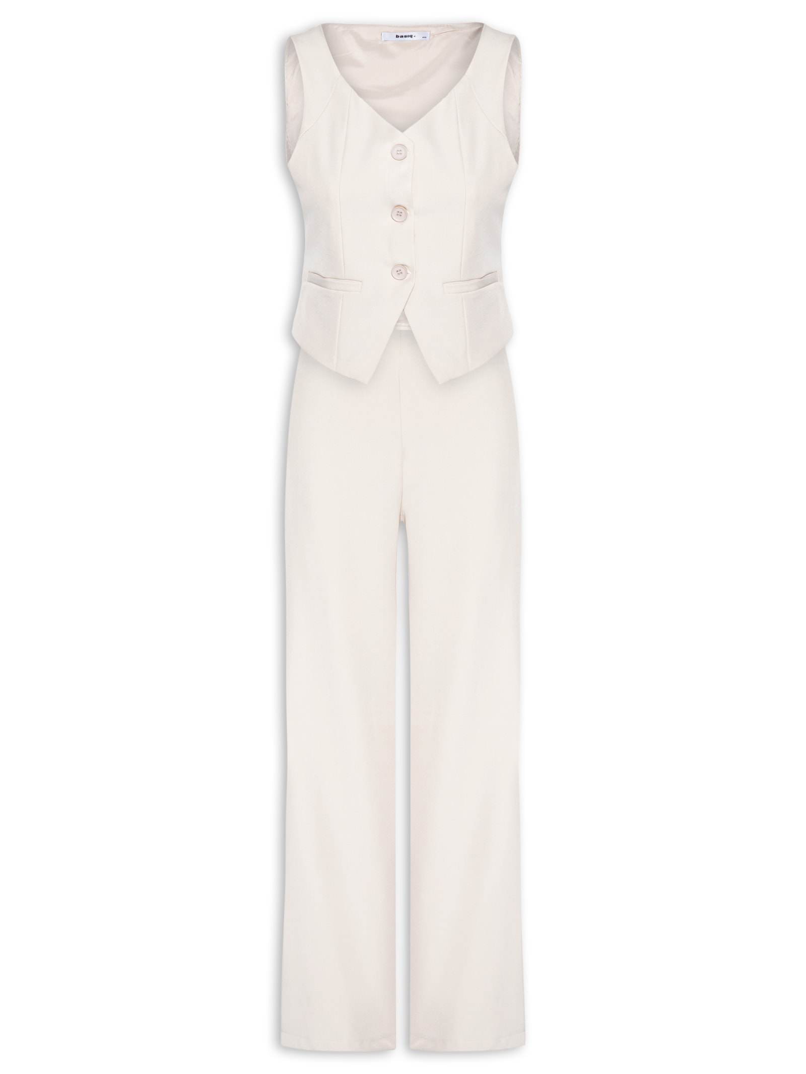 Conjunto Feminino Alfaiataria Colete Com Calça Bege Basiq