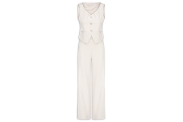 Conjunto Feminino Alfaiataria Colete Com Calça - Bege