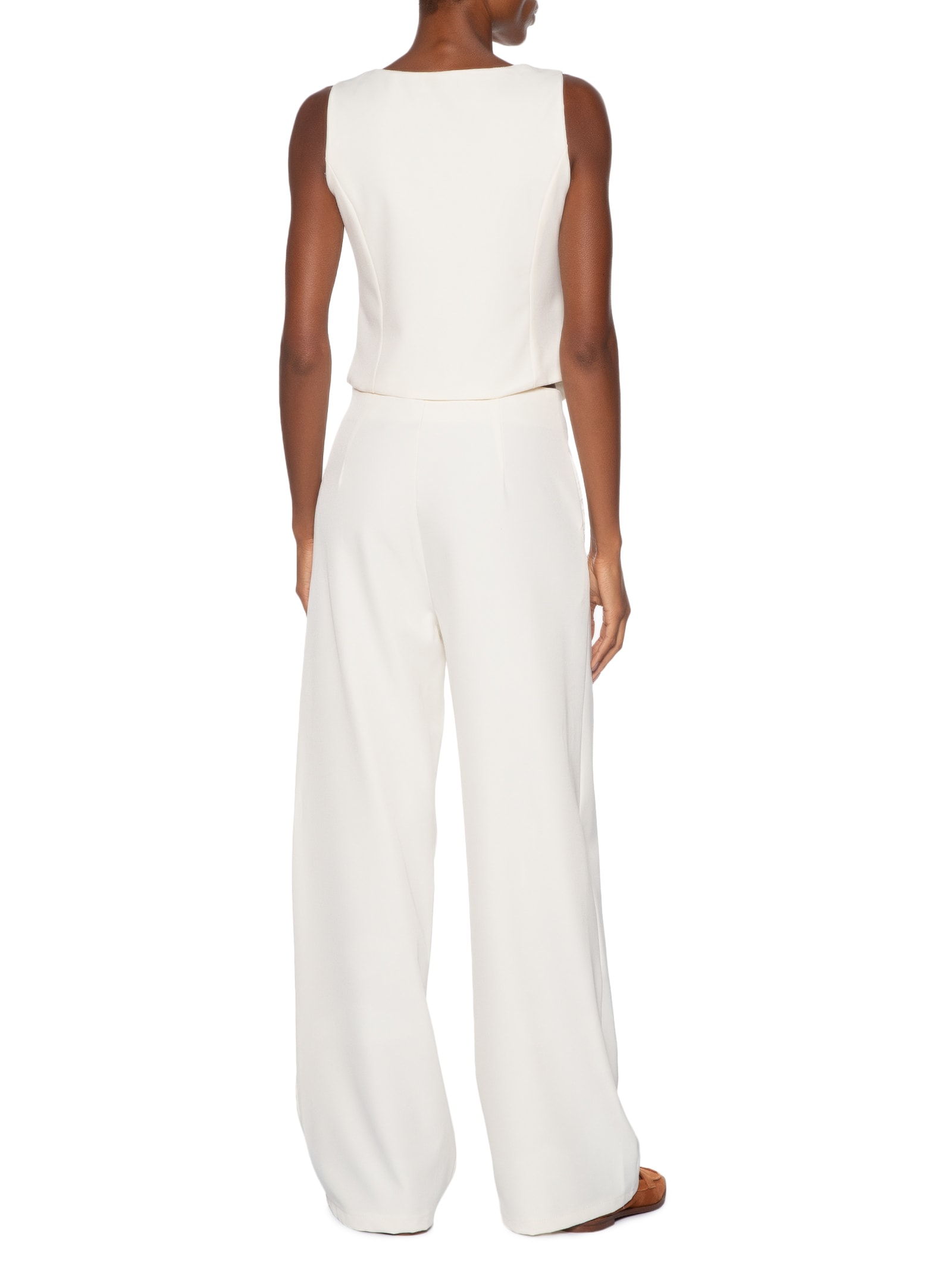 Conjunto Feminino Alfaiataria Colete Com Calça Branco Basiq