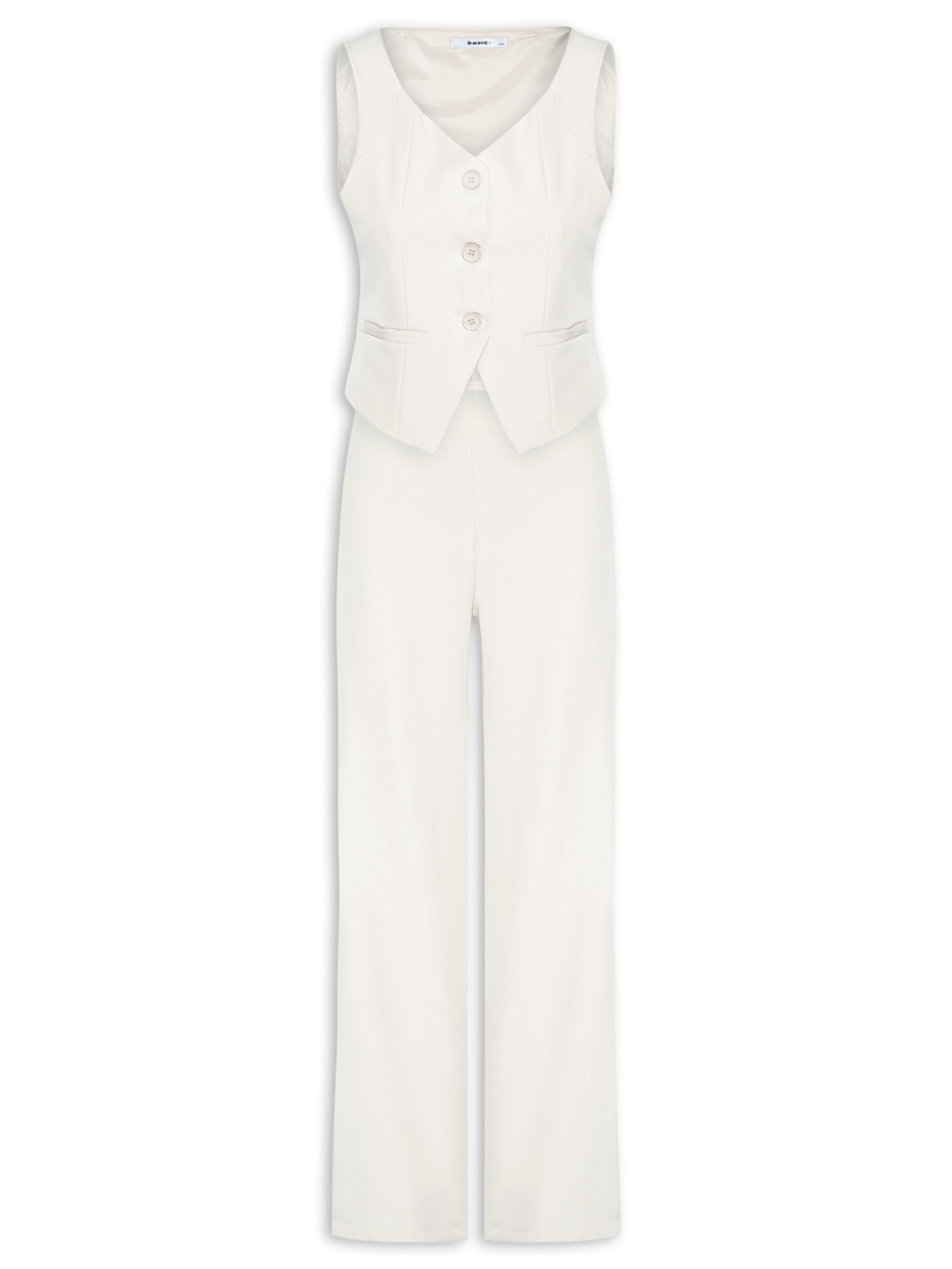 Conjunto Feminino Alfaiataria Colete Com Calça Branco Basiq