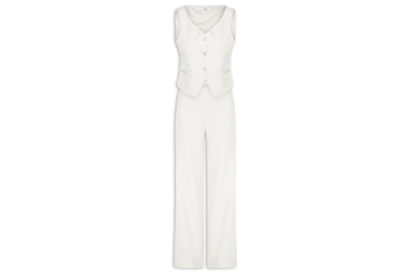 Conjunto Feminino Alfaiataria Colete Com Calça - Branco