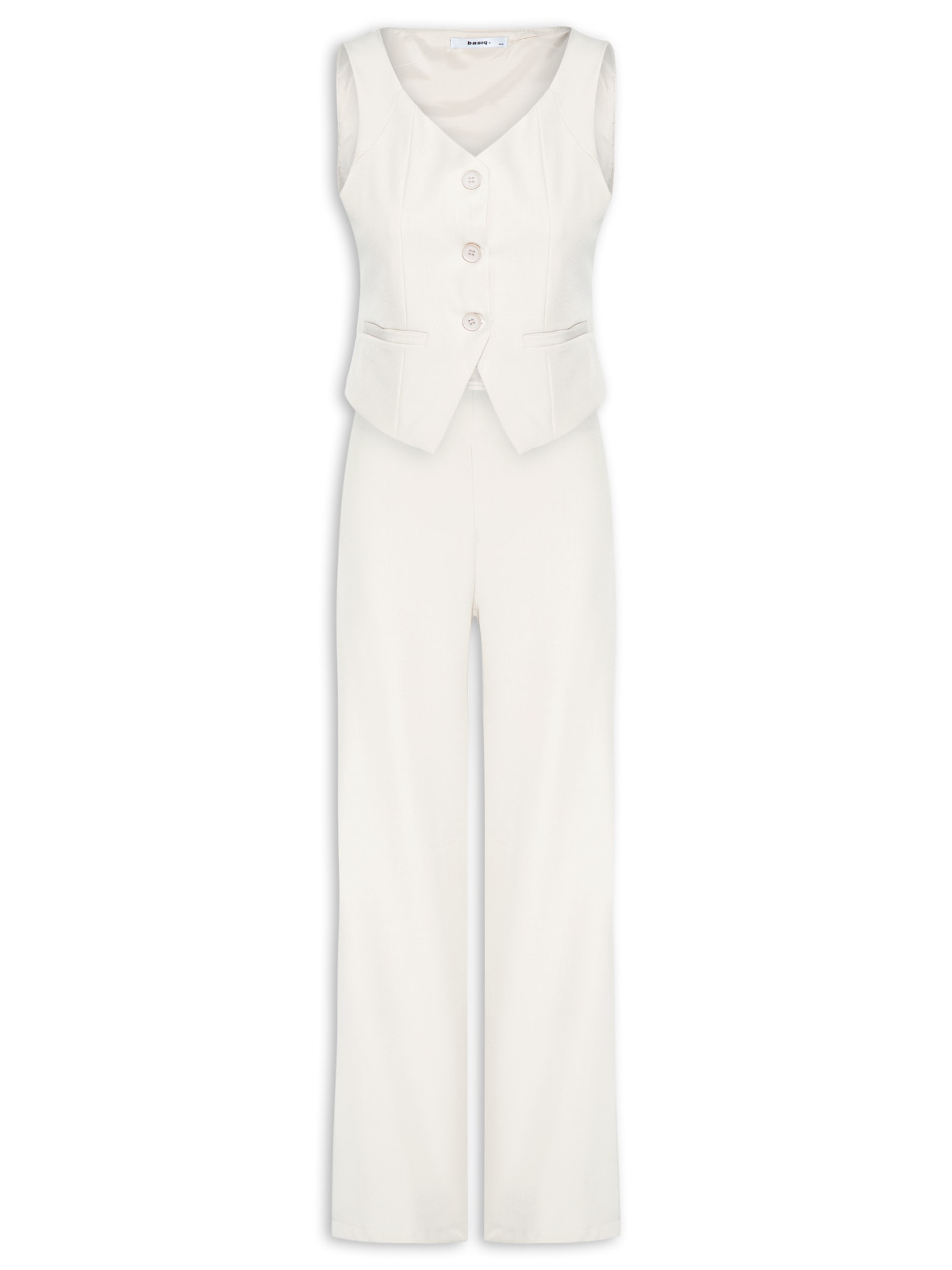 Conjunto Feminino Alfaiataria Colete Com Calça Branco Basiq