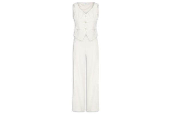 Conjunto Feminino Alfaiataria Colete Com Calça - Branco