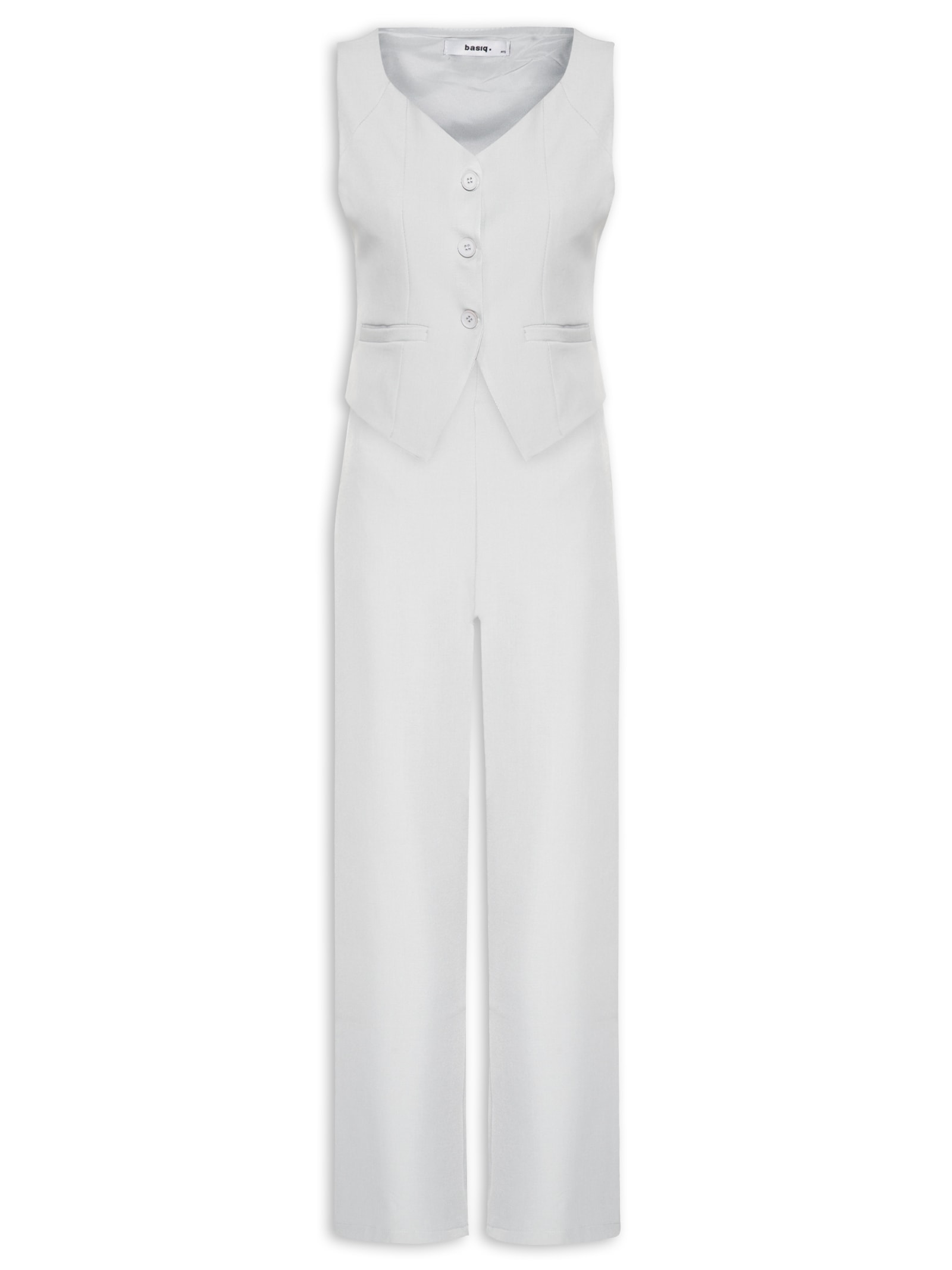 Conjunto Feminino Alfaiataria Colete Com Calça Cinza Basiq