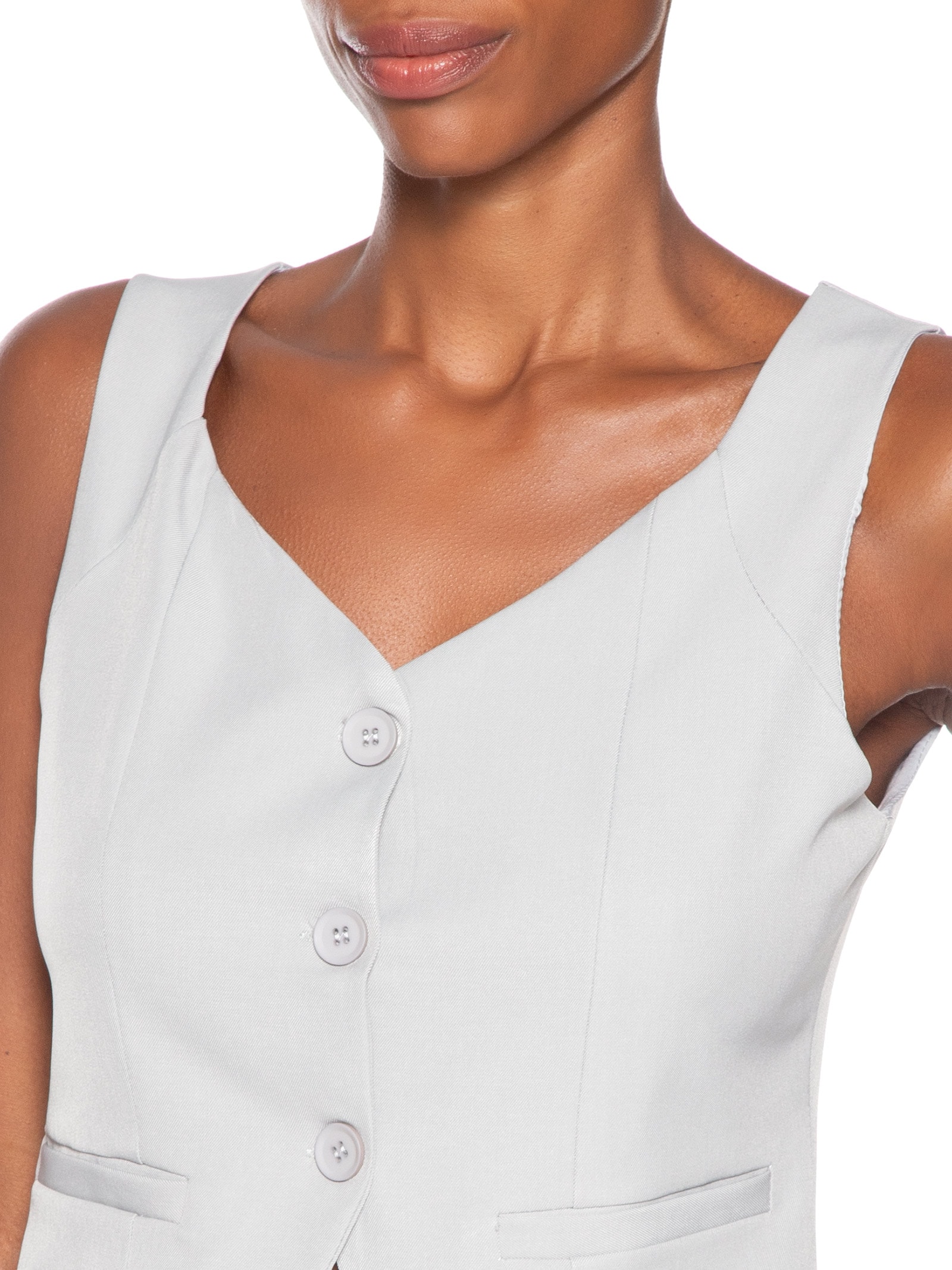 Conjunto Feminino Alfaiataria Colete Com Calça Cinza Basiq