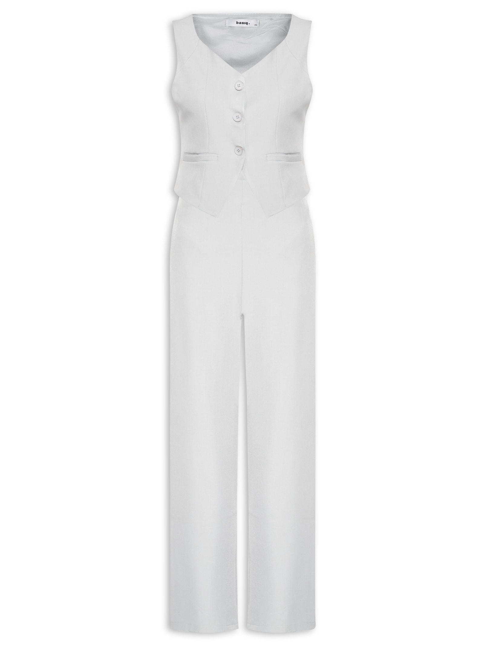 Conjunto Feminino Alfaiataria Colete Com Calça Cinza Basiq