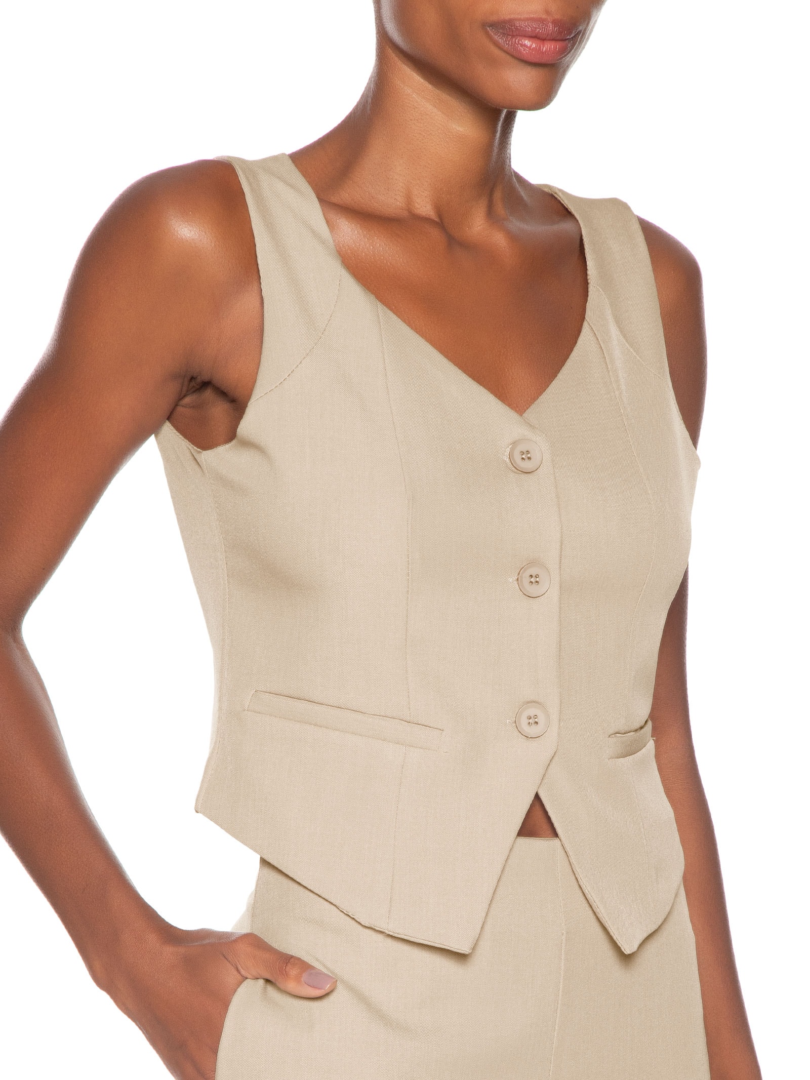 Conjunto Feminino Alfaiataria Colete Com Calça Marrom Basiq