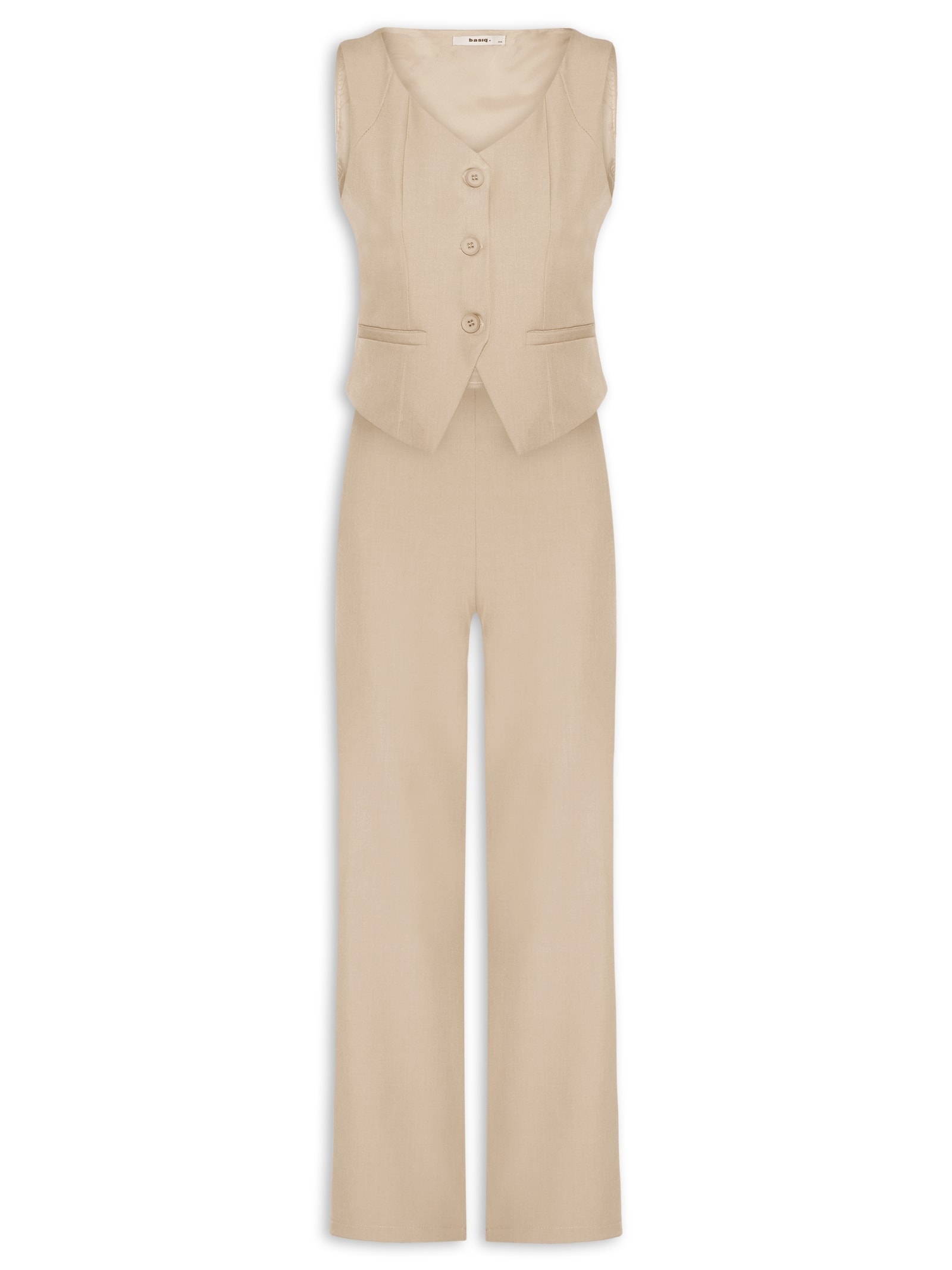 Conjunto Feminino Alfaiataria Colete Com Calça Marrom Basiq