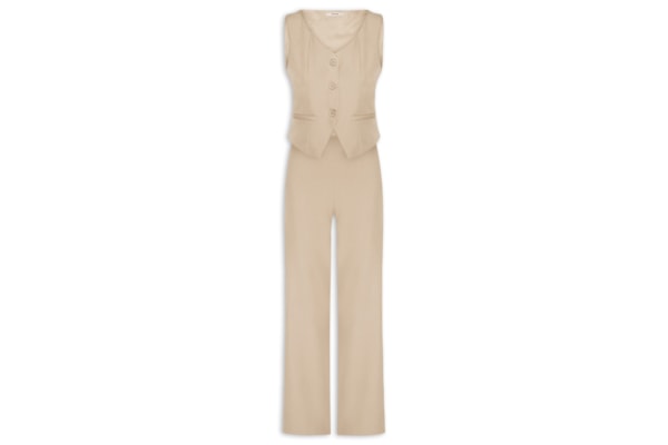 Conjunto Feminino Alfaiataria Colete Com Calça - Marrom