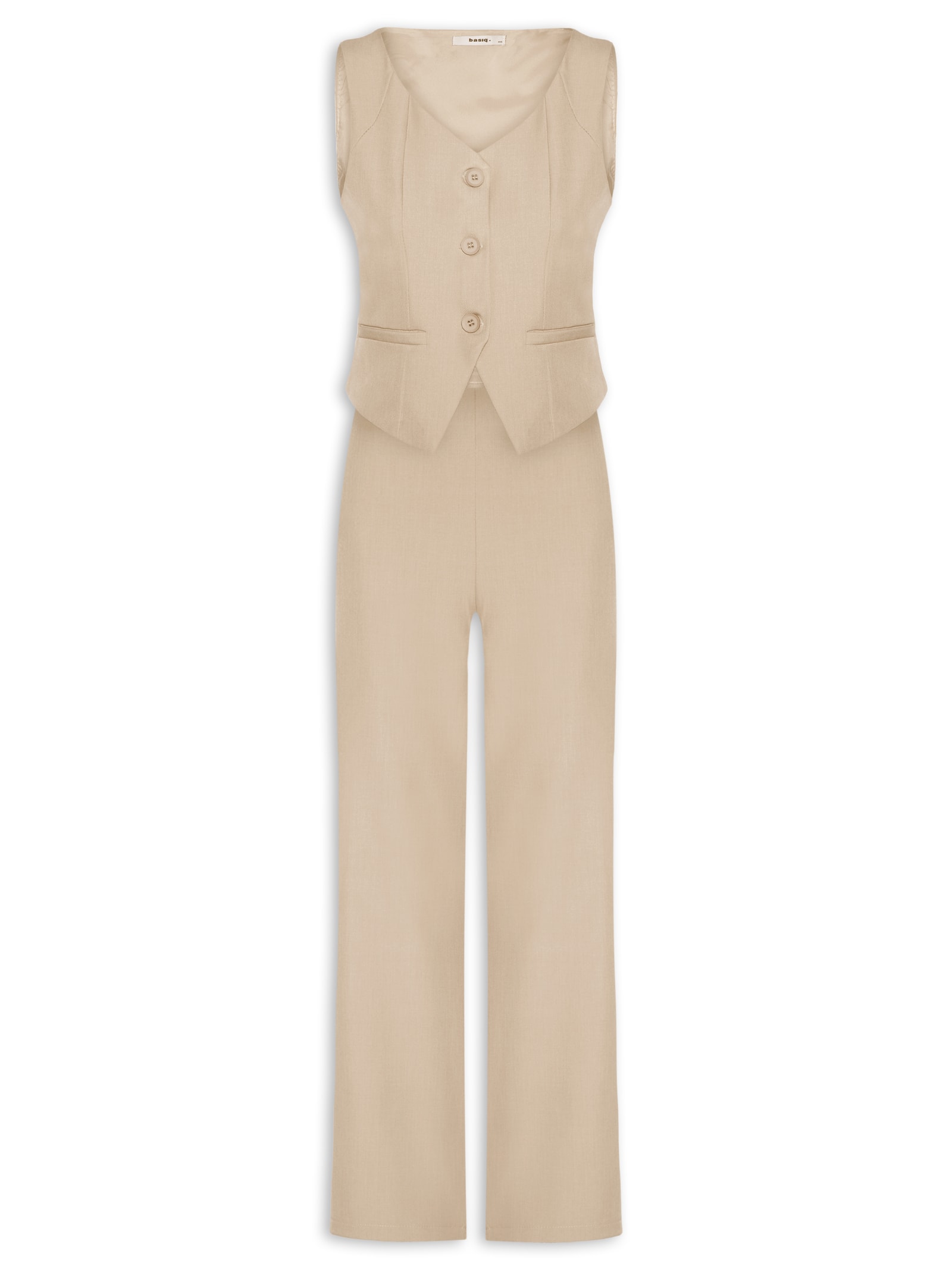 Conjunto Feminino Alfaiataria Colete Com Calça Marrom Basiq