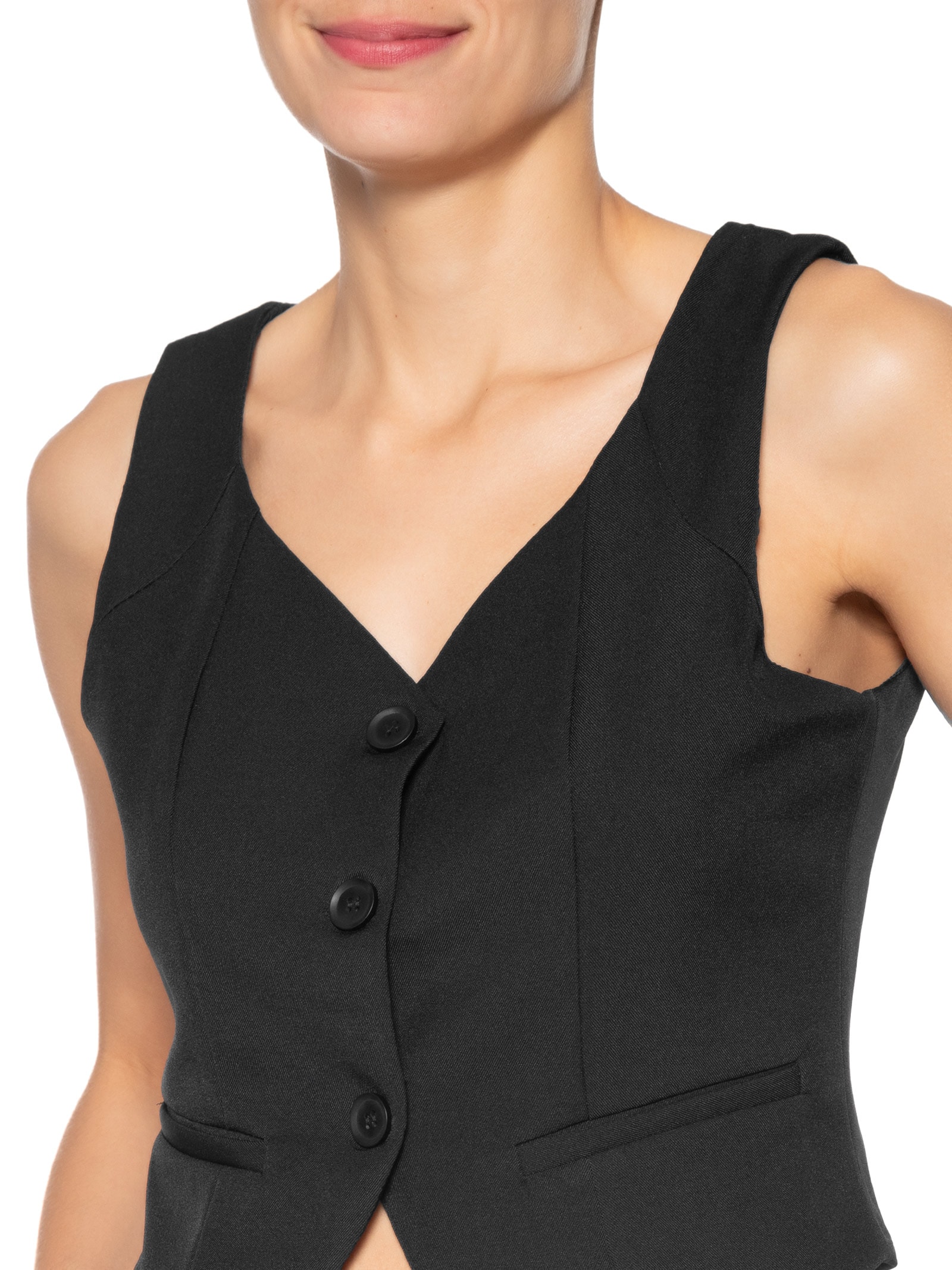 Conjunto Feminino Alfaiataria Colete Com Calça Preto Basiq