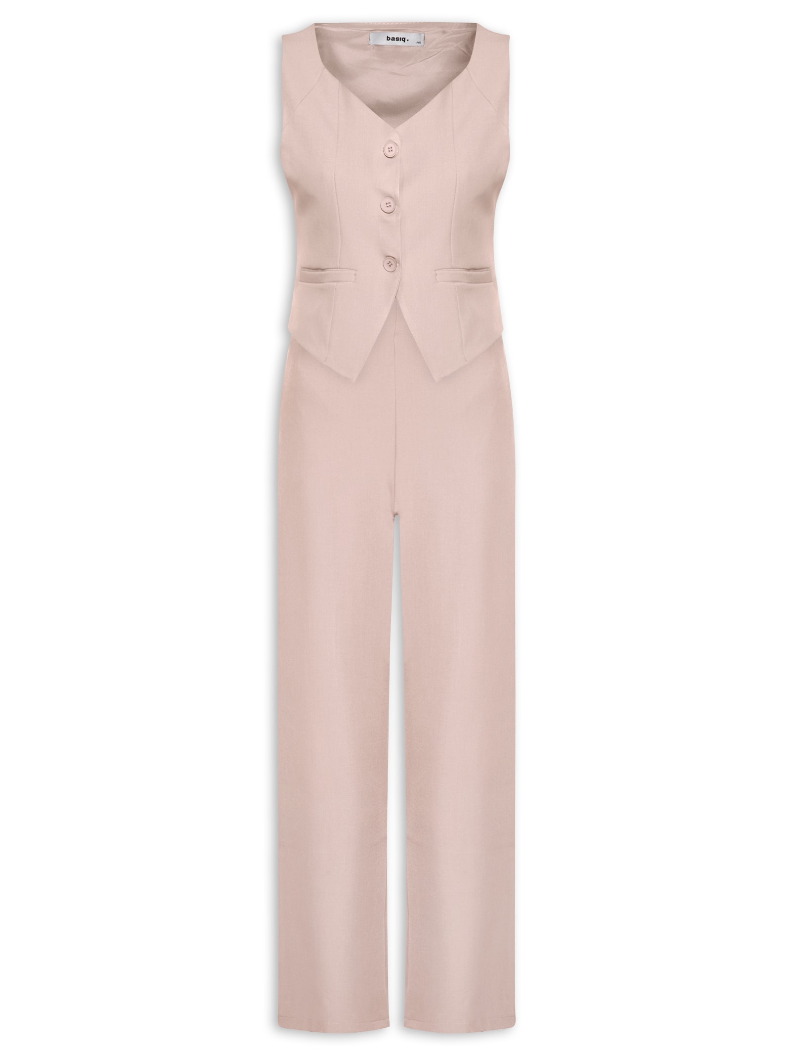 Conjunto Feminino Alfaiataria Colete Com Calça Rosa Basiq