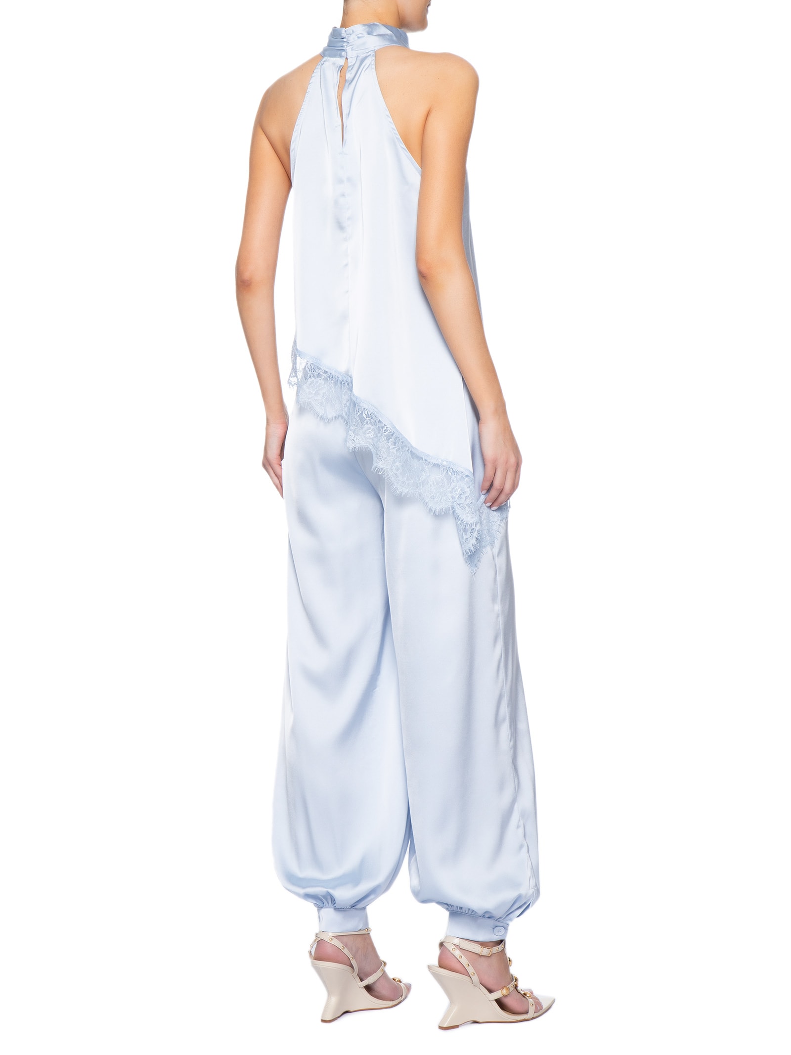 Conjunto Feminino Assimétrico com Detalhes em Renda Azul Market 33