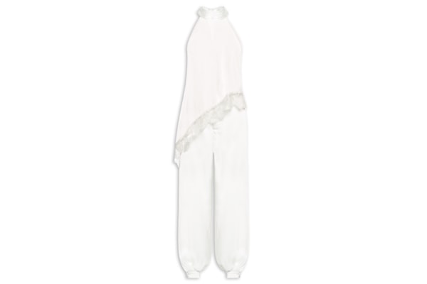 Conjunto Feminino Assimétrico com Detalhes em Renda - Off White