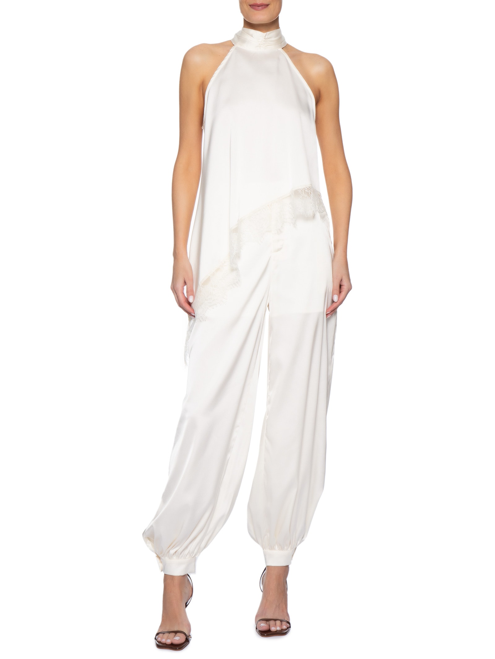 Conjunto Feminino Assimétrico com Detalhes em Renda Off White Market 33
