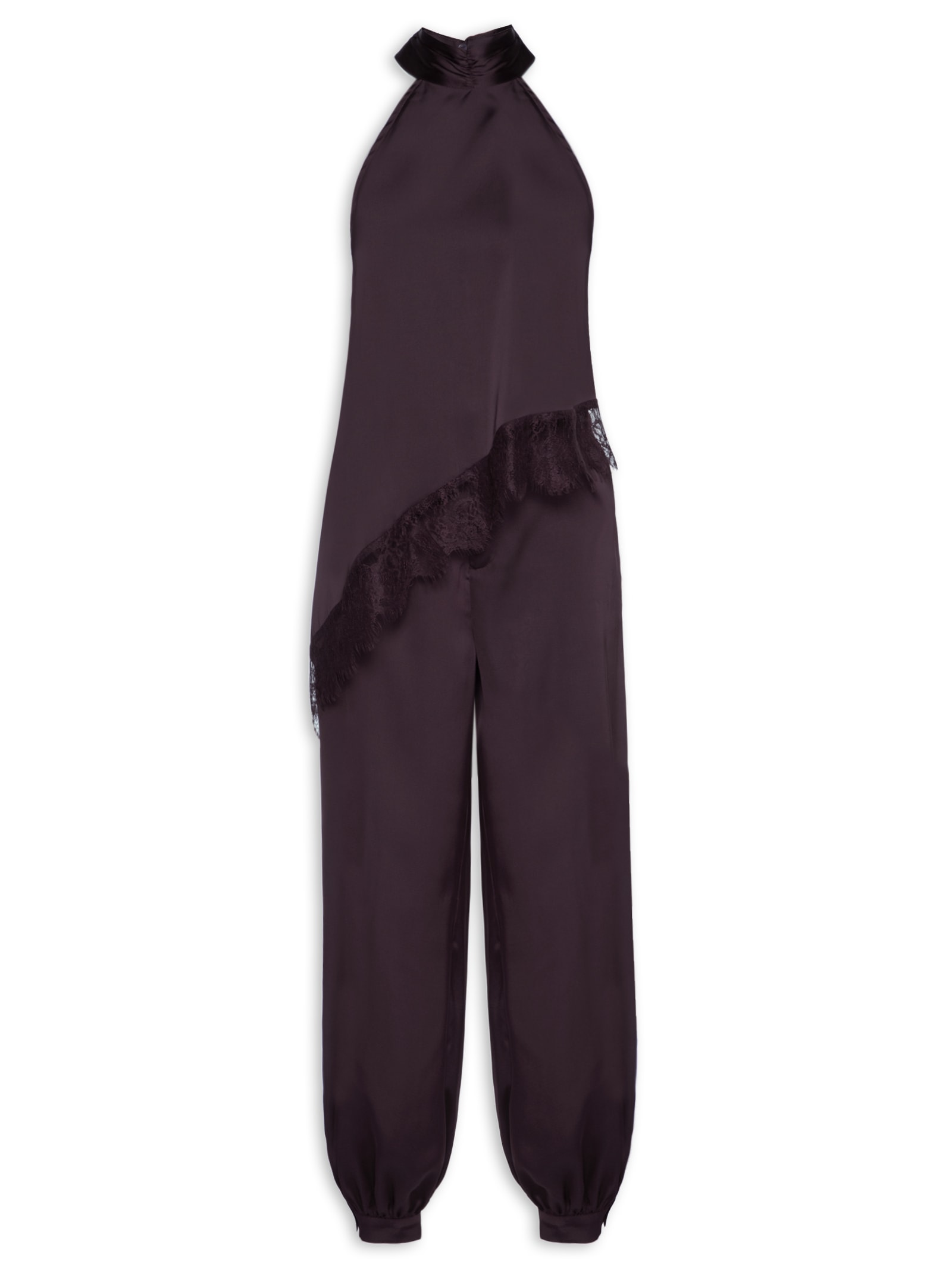 Conjunto Feminino Assimétrico com Detalhes em Renda Roxo Market 33