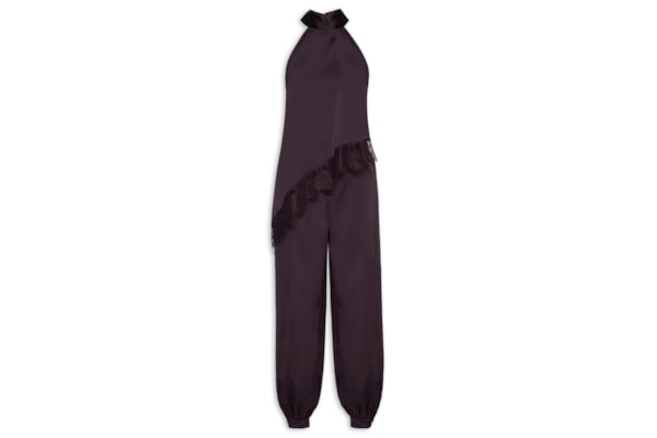 Conjunto Feminino Assimétrico com Detalhes em Renda - Roxo