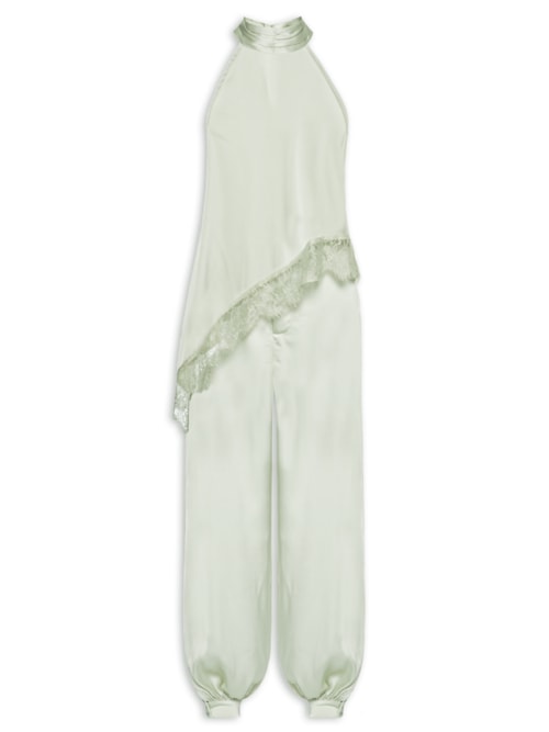 Conjunto Feminino Assimétrico com Detalhes em Renda - Verde