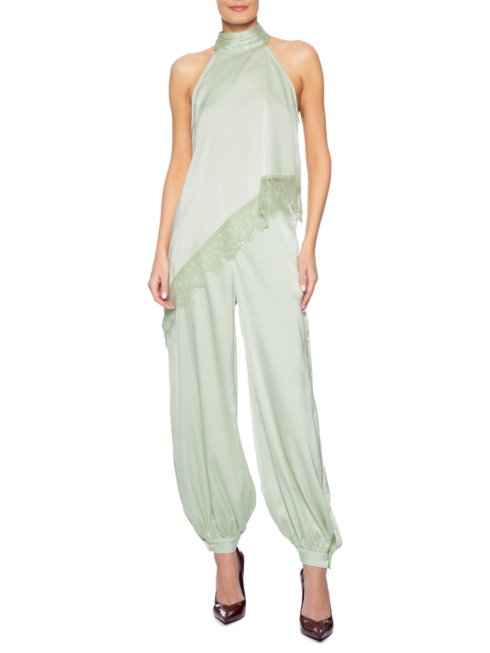 Conjunto Feminino Assimétrico com Detalhes em Renda Verde Market 33