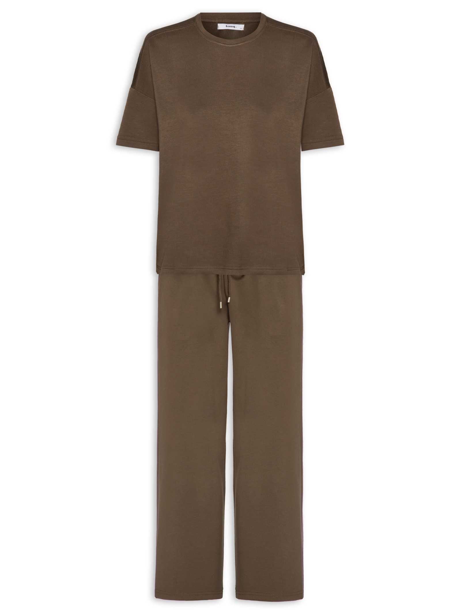 Conjunto Feminino Básico Em Malha Marrom Basiq