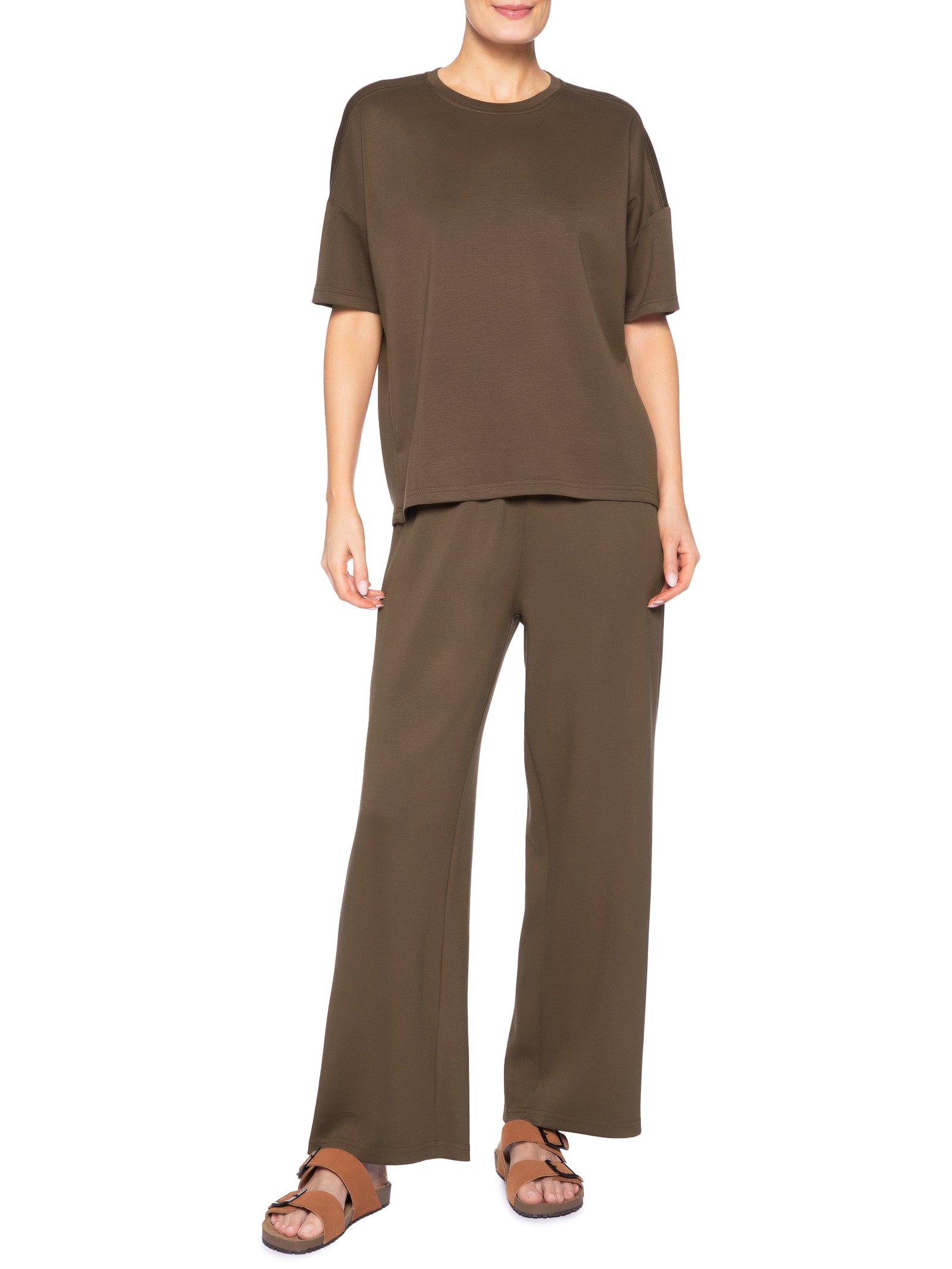 Conjunto Feminino Básico Em Malha Marrom Basiq