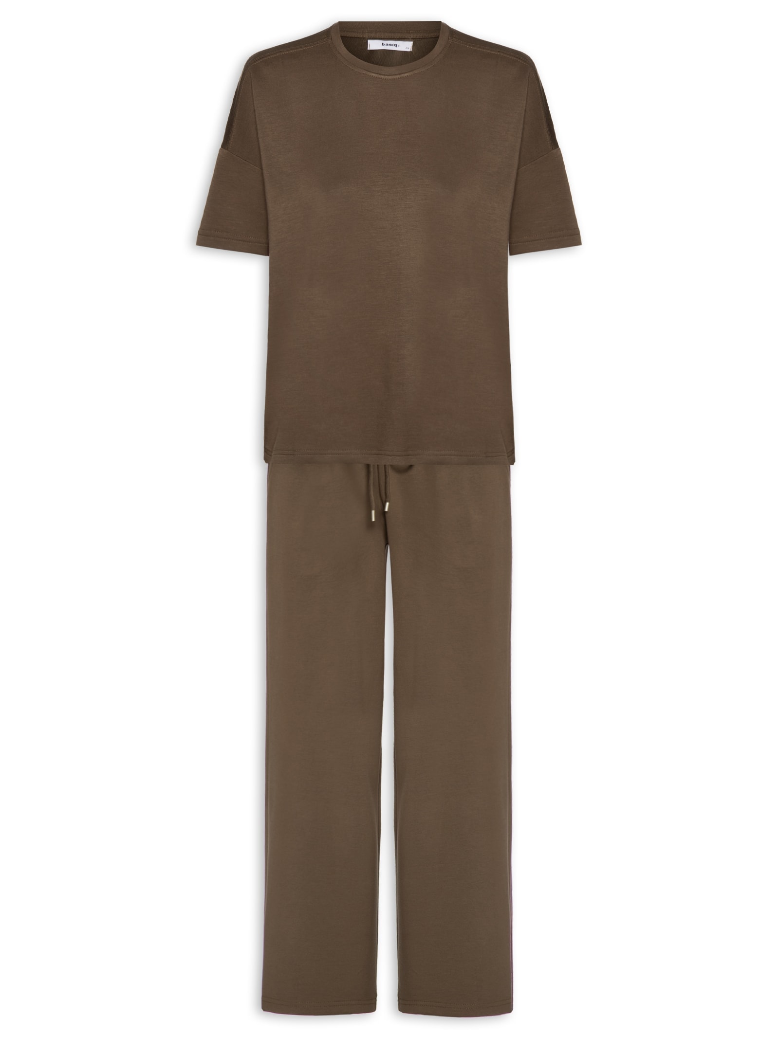 Conjunto Feminino Básico Em Malha Marrom Basiq