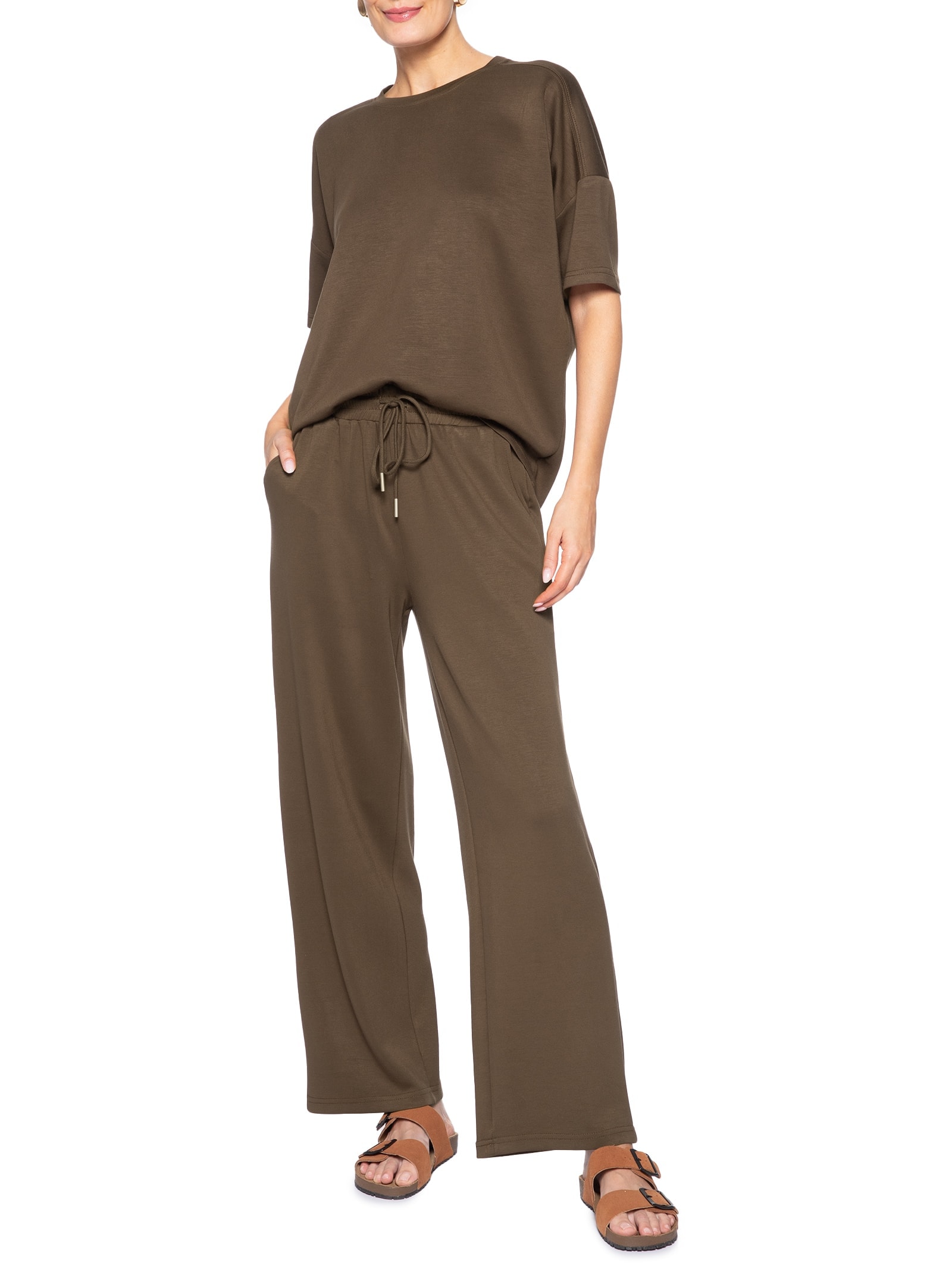 Conjunto Feminino Básico Em Malha Marrom Basiq