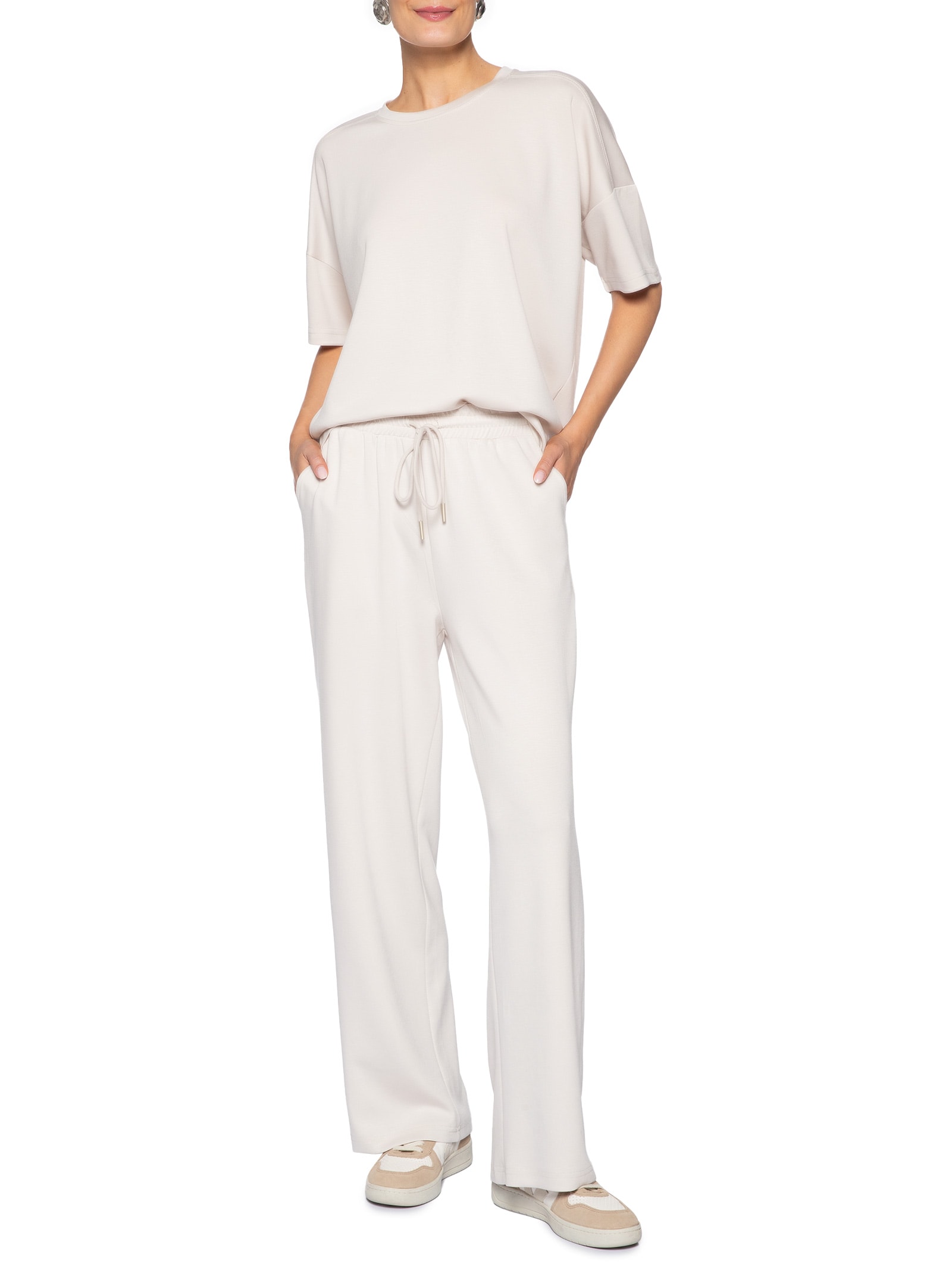 Conjunto Feminino Básico Em Malha Off White Basiq