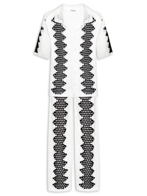 Conjunto Feminino Bicolor Beachwear Em Tricot – Off White