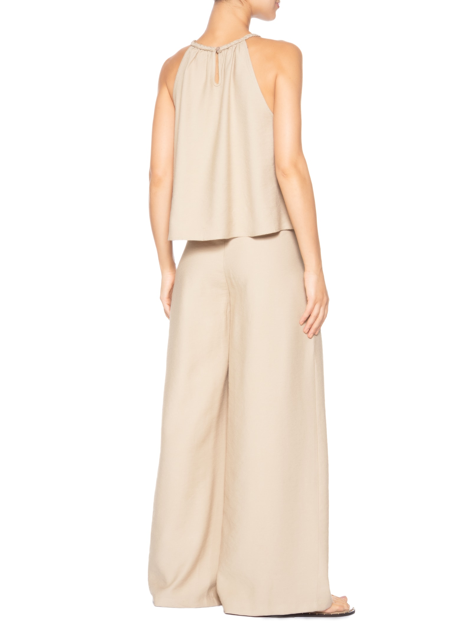 Conjunto Feminino Blusa Alcinha E Calça Pantalona Bege Basiq