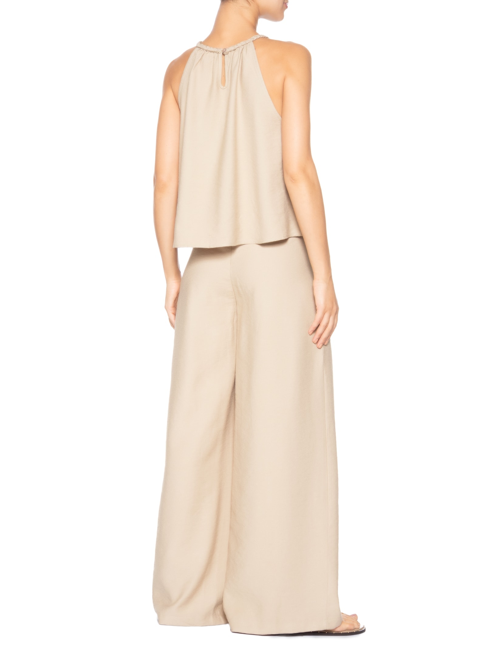 Conjunto Feminino Blusa Alcinha E Calça Pantalona Bege Basiq