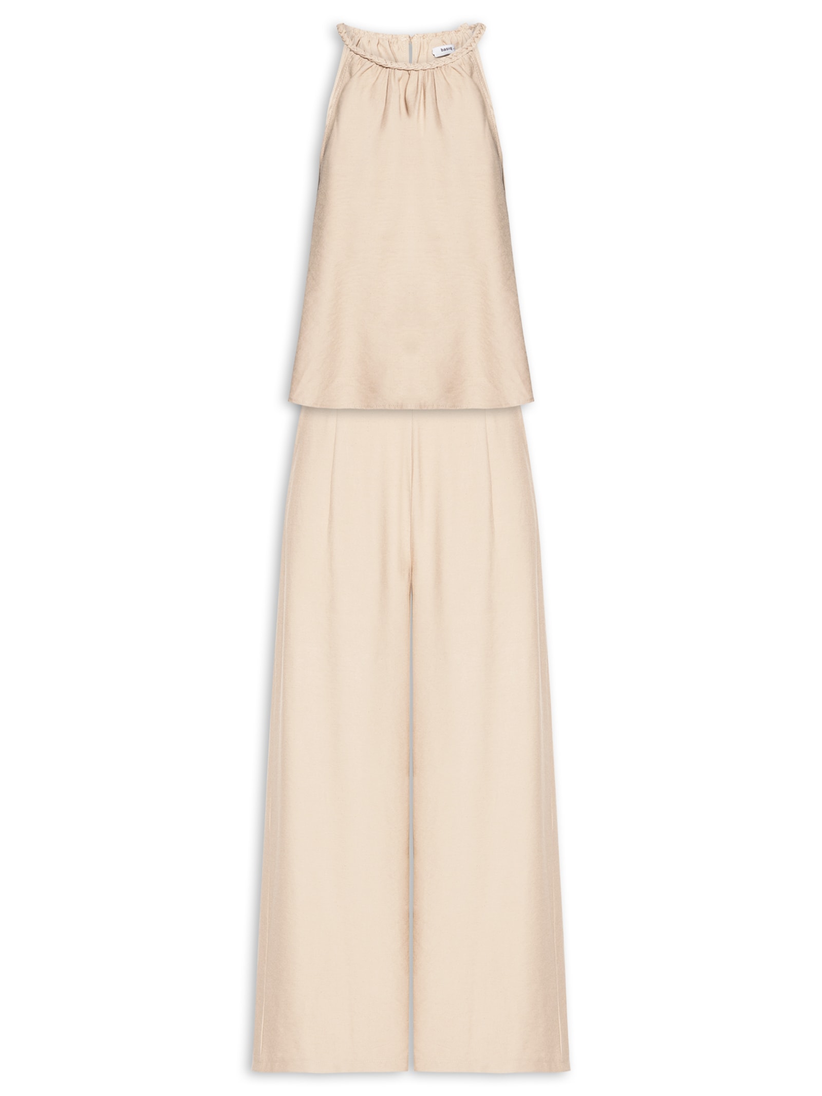 Conjunto Feminino Blusa Alcinha E Calça Pantalona Bege Basiq