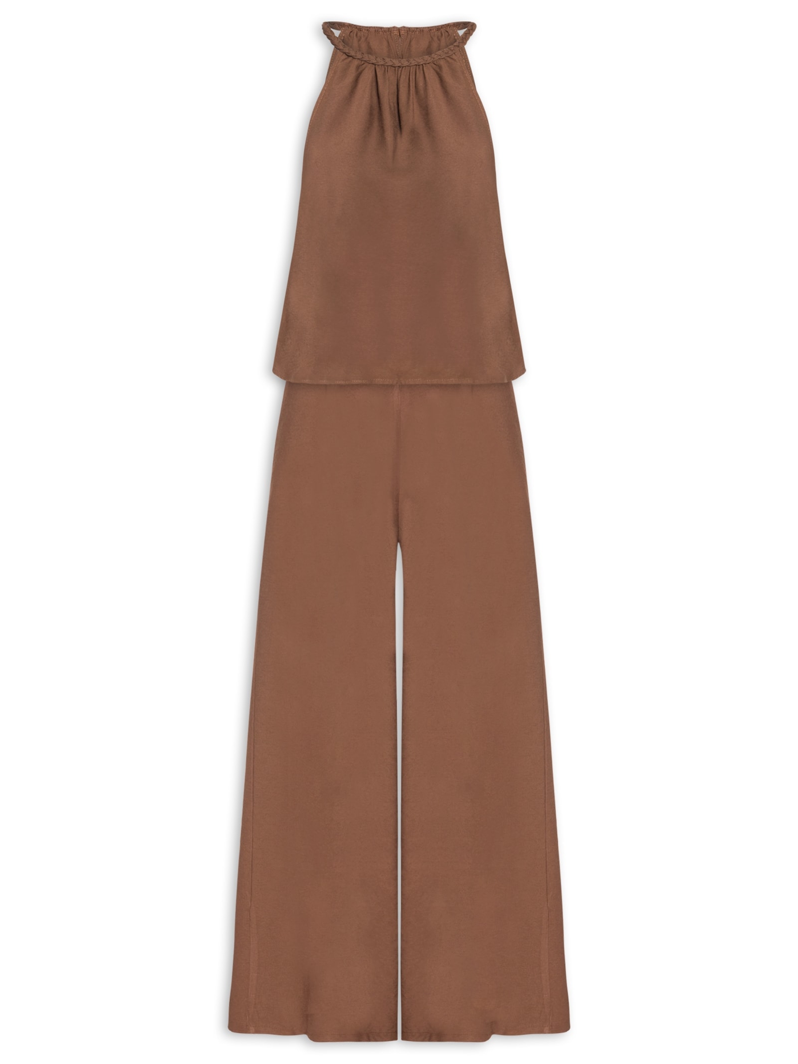 Conjunto Feminino Blusa Alcinha E Calça Pantalona Marrom Basiq