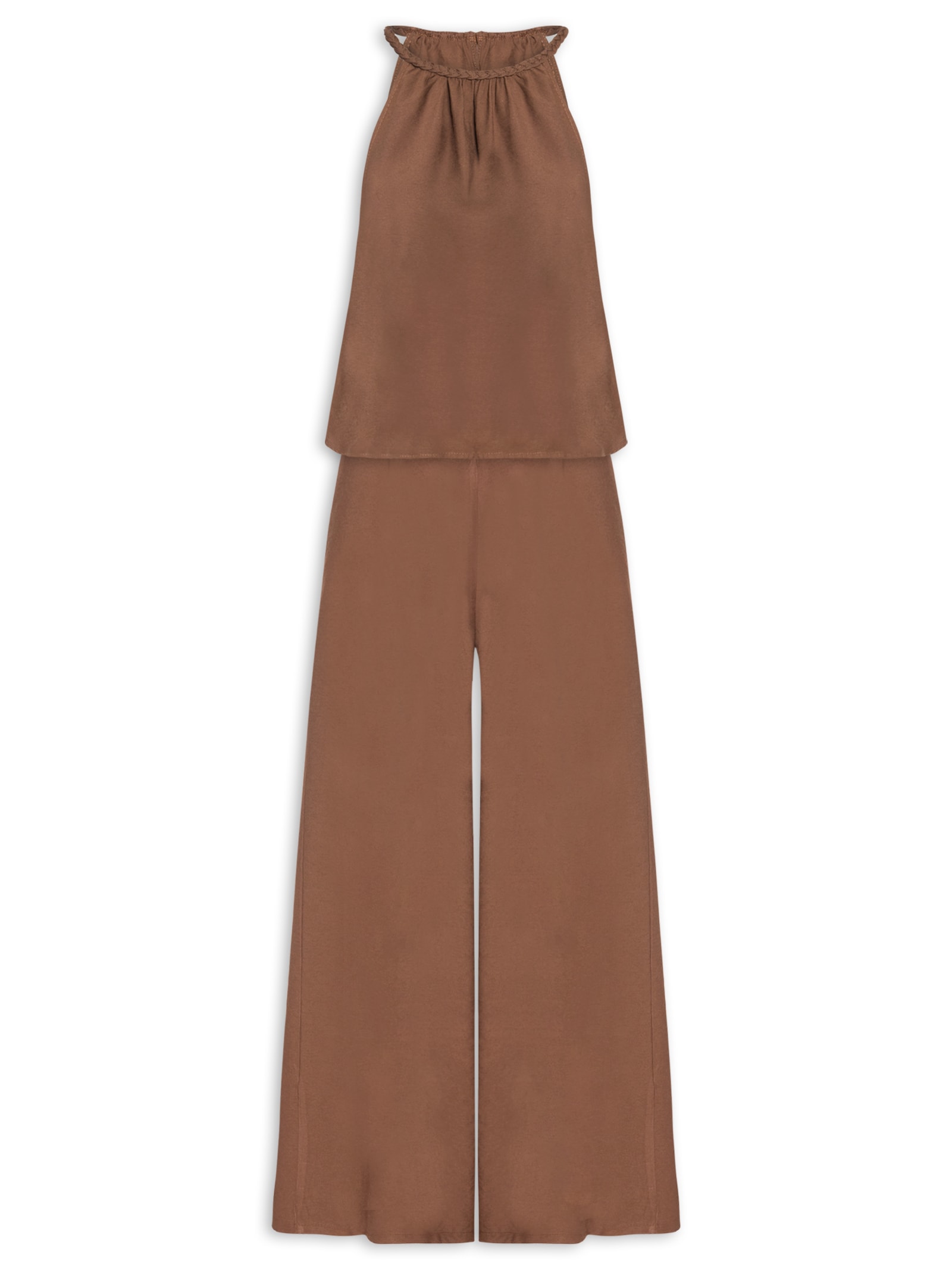 Conjunto Feminino Blusa Alcinha E Calça Pantalona Marrom Basiq