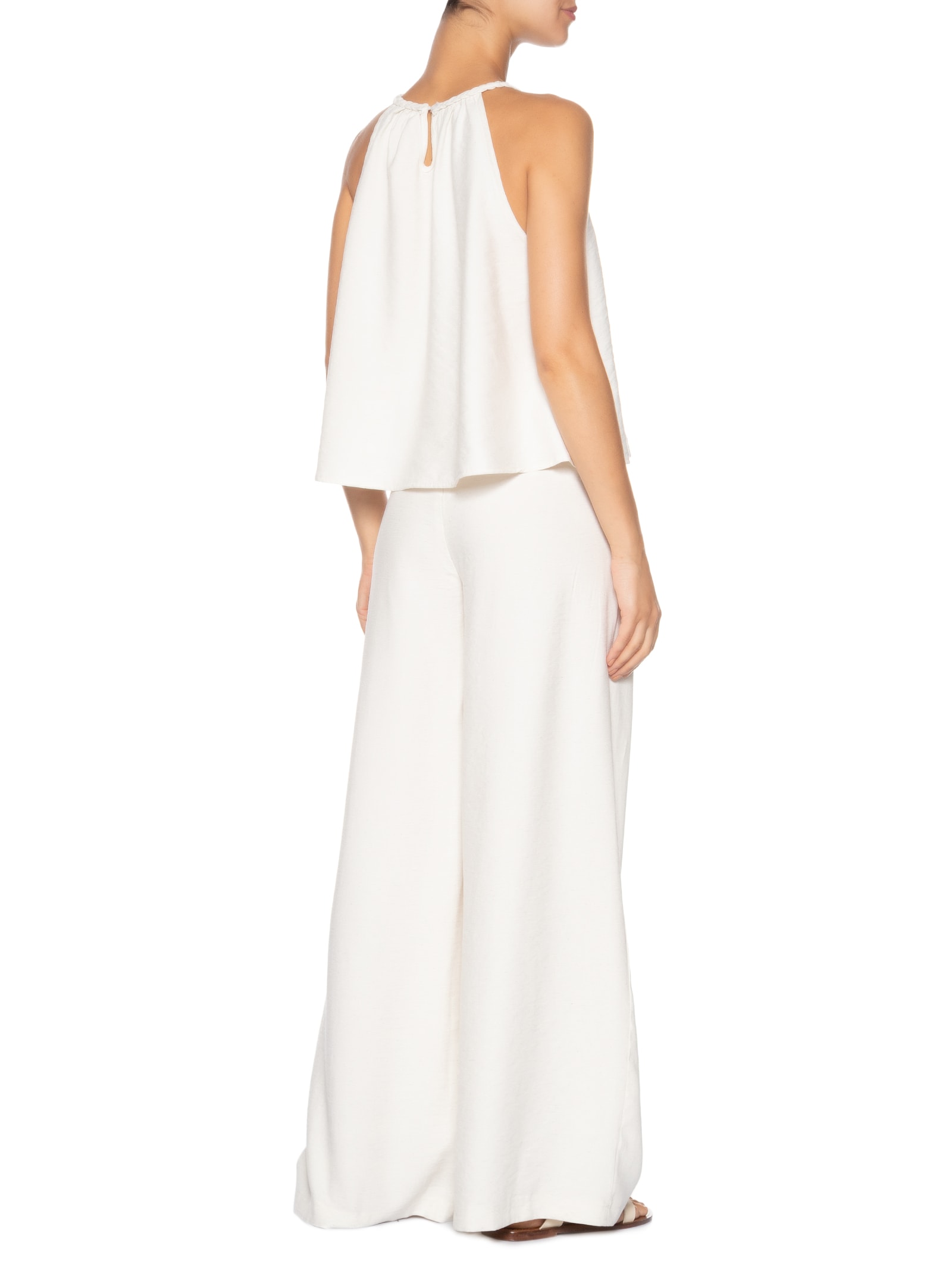 Conjunto Feminino Blusa Alcinha E Calça Pantalona Off White Basiq