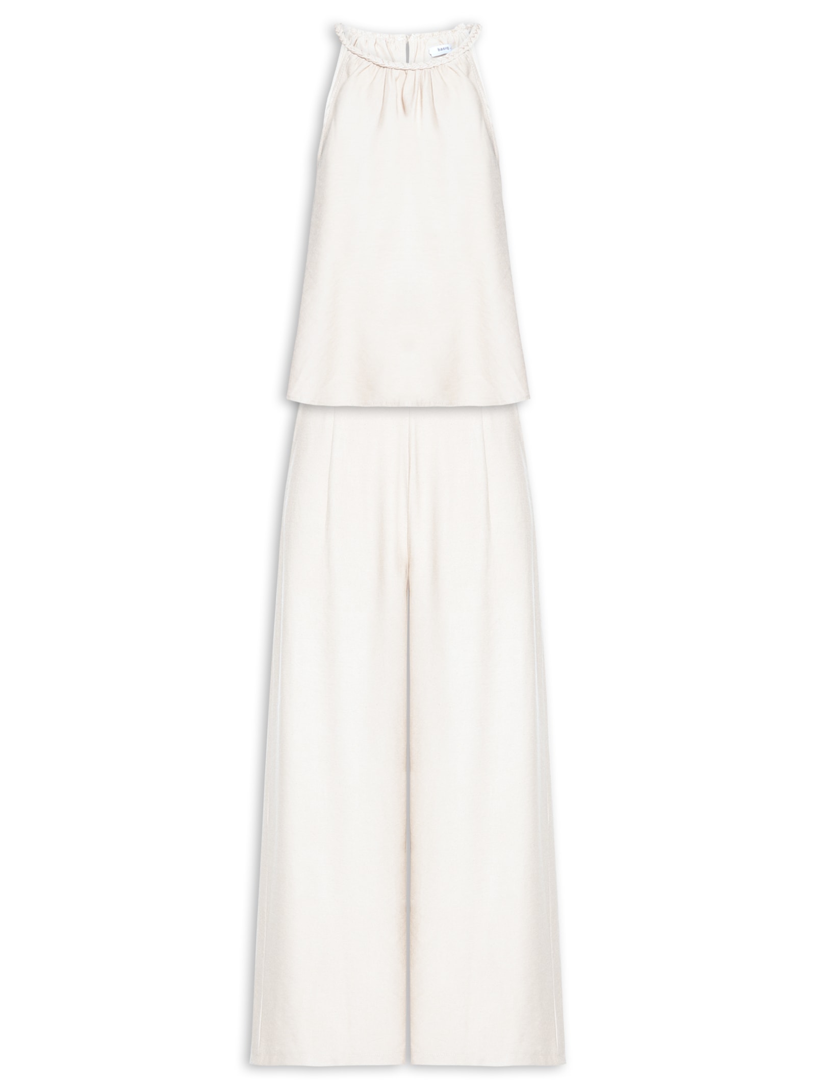 Conjunto Feminino Blusa Alcinha E Calça Pantalona Off White Basiq