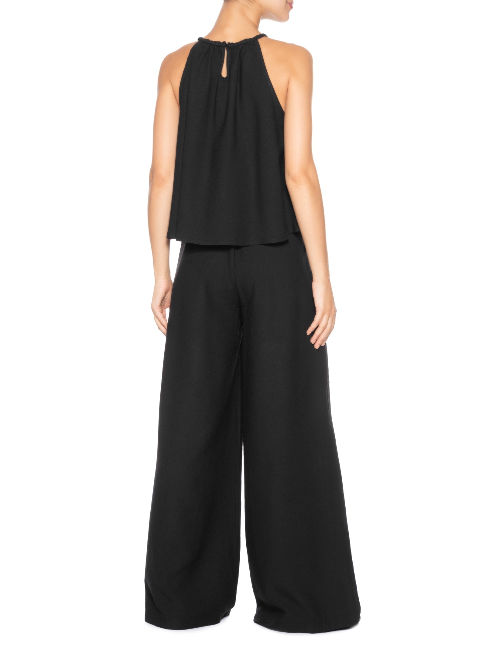 Conjunto Feminino Blusa Alcinha E Calça Pantalona Preto Basiq