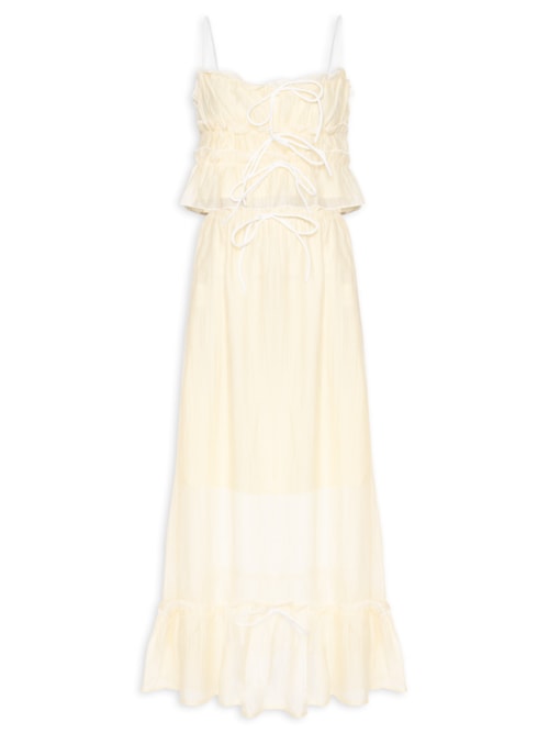 Conjunto Feminino Blusa Babados E Saia Midi – Amarelo