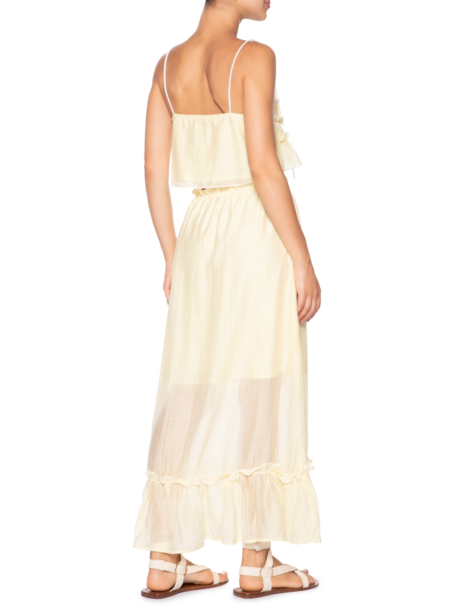 Conjunto Feminino Blusa Babados E Saia Midi Amarelo Market 33