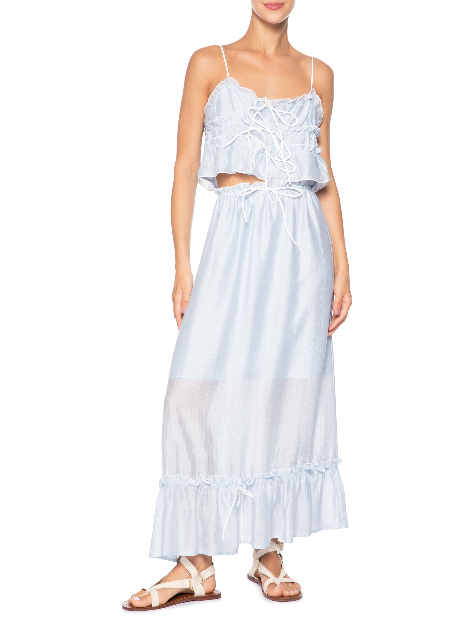 Conjunto Feminino Blusa Babados E Saia Midi Azul Market 33