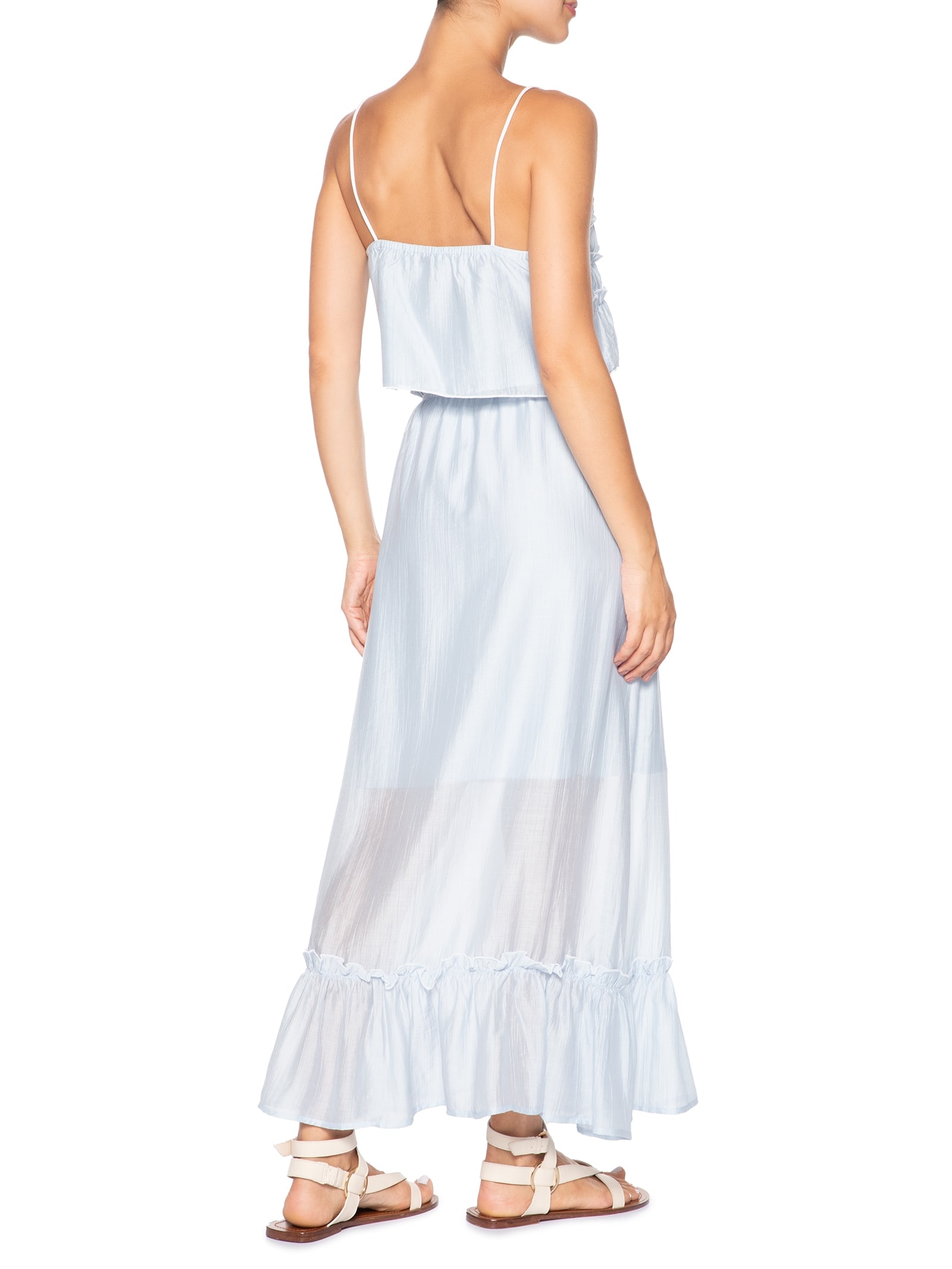 Conjunto Feminino Blusa Babados E Saia Midi Azul Market 33