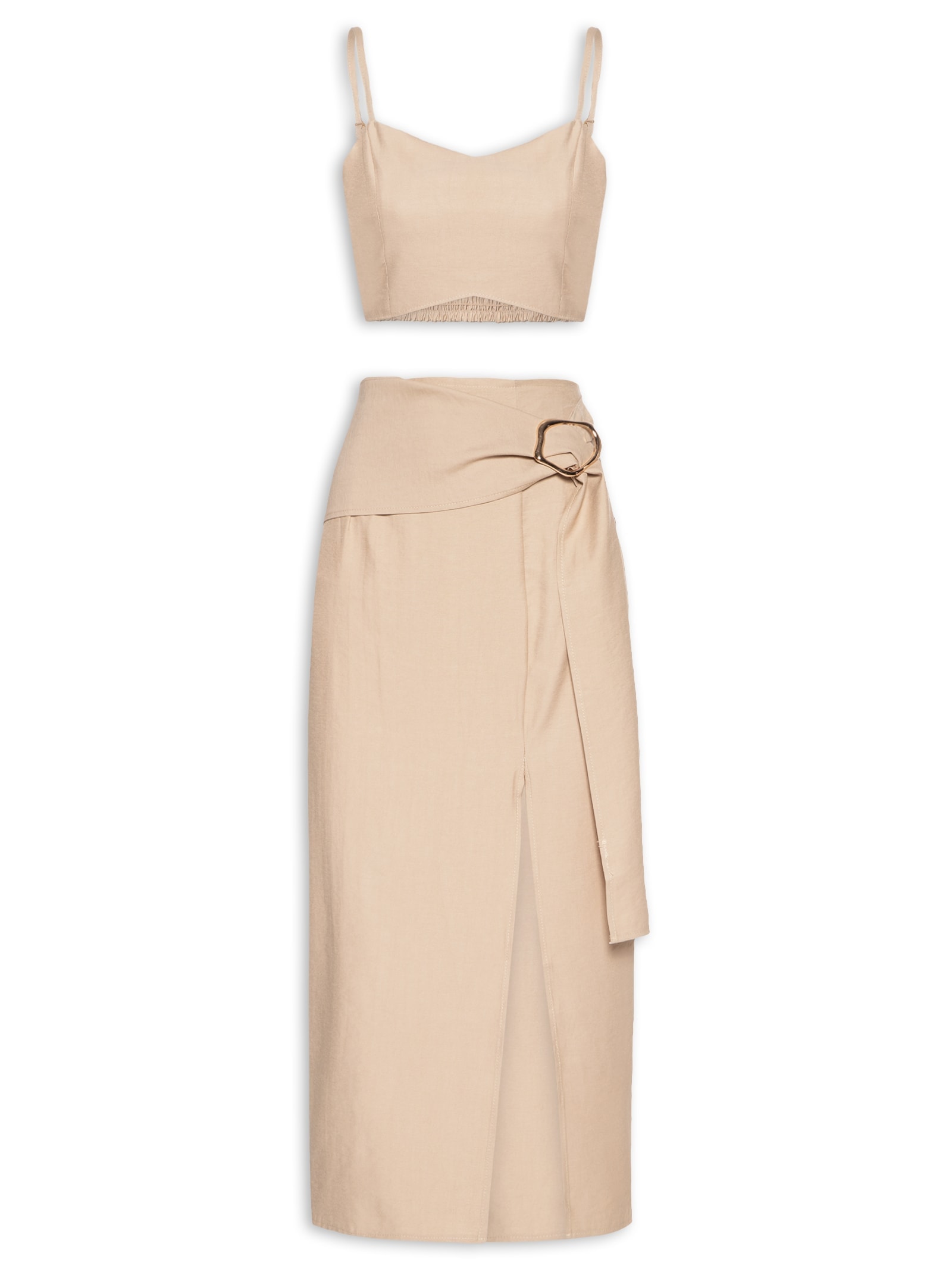 Conjunto Feminino Blusa E Saia com Fivela Bege Market 33