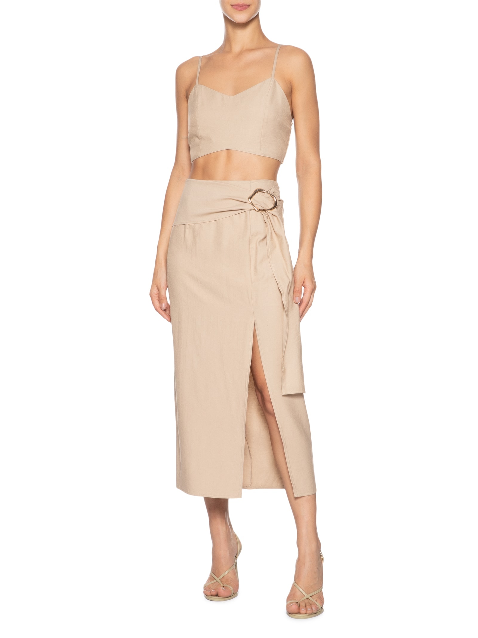 Conjunto Feminino Blusa E Saia com Fivela Bege Market 33