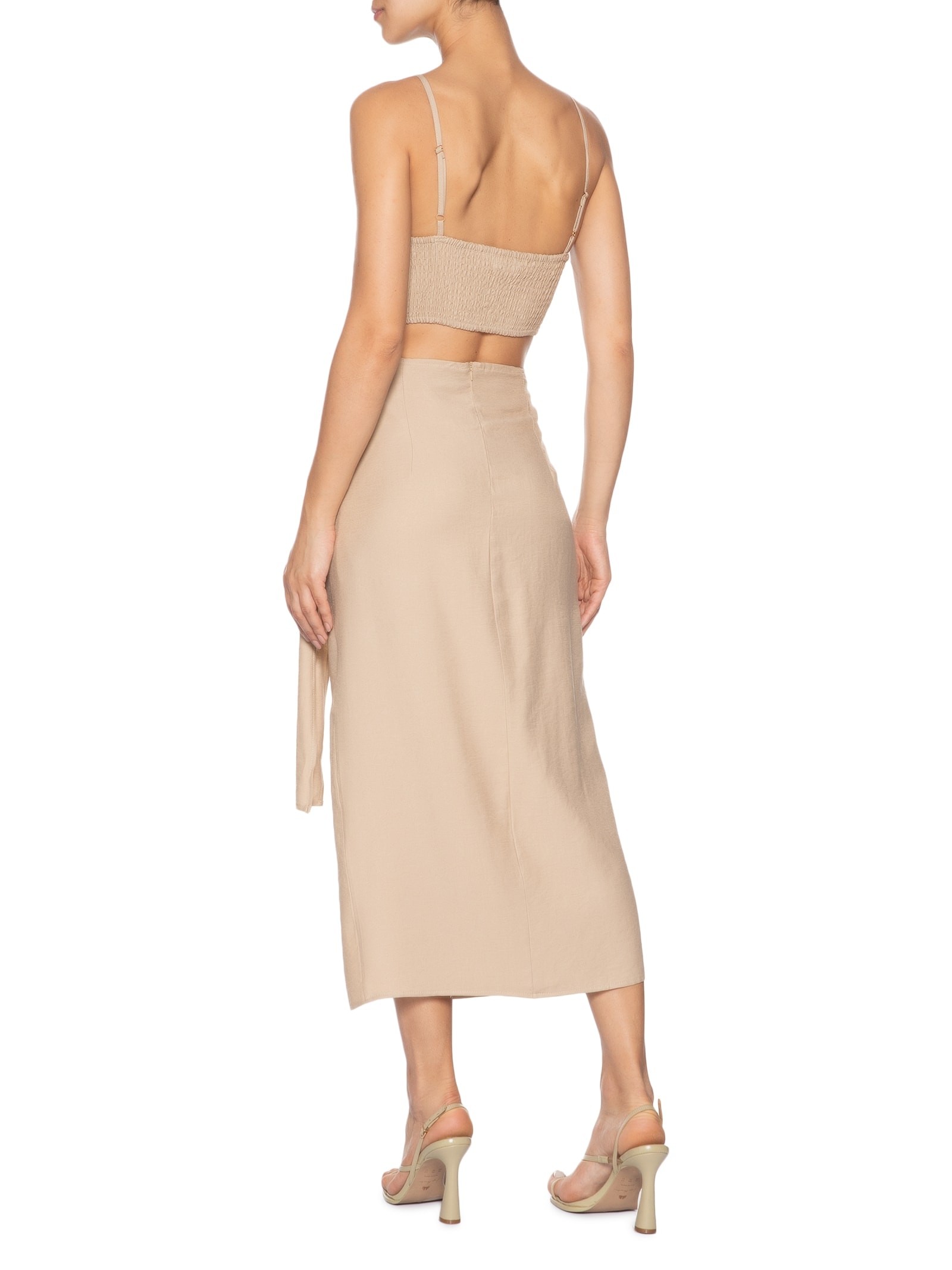 Conjunto Feminino Blusa E Saia com Fivela Bege Market 33