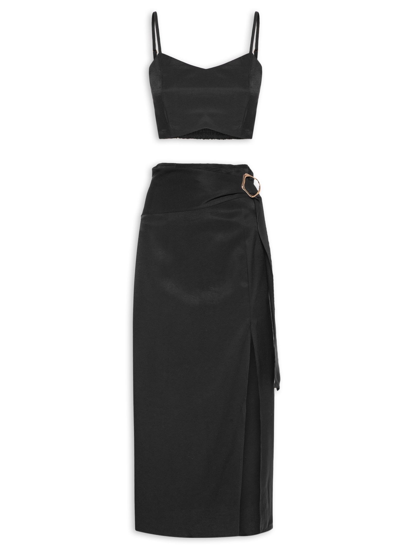 Conjunto Feminino Blusa E Saia com Fivela Preto Market 33